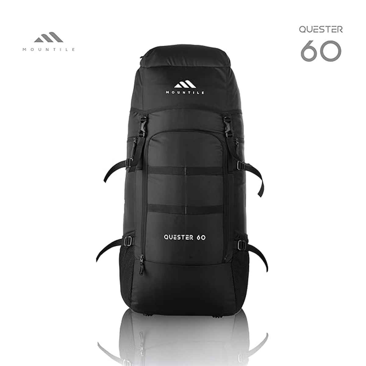 Mountile Unisex Solid Polyester 60 L Ergonomic Handle Rucksack | Black