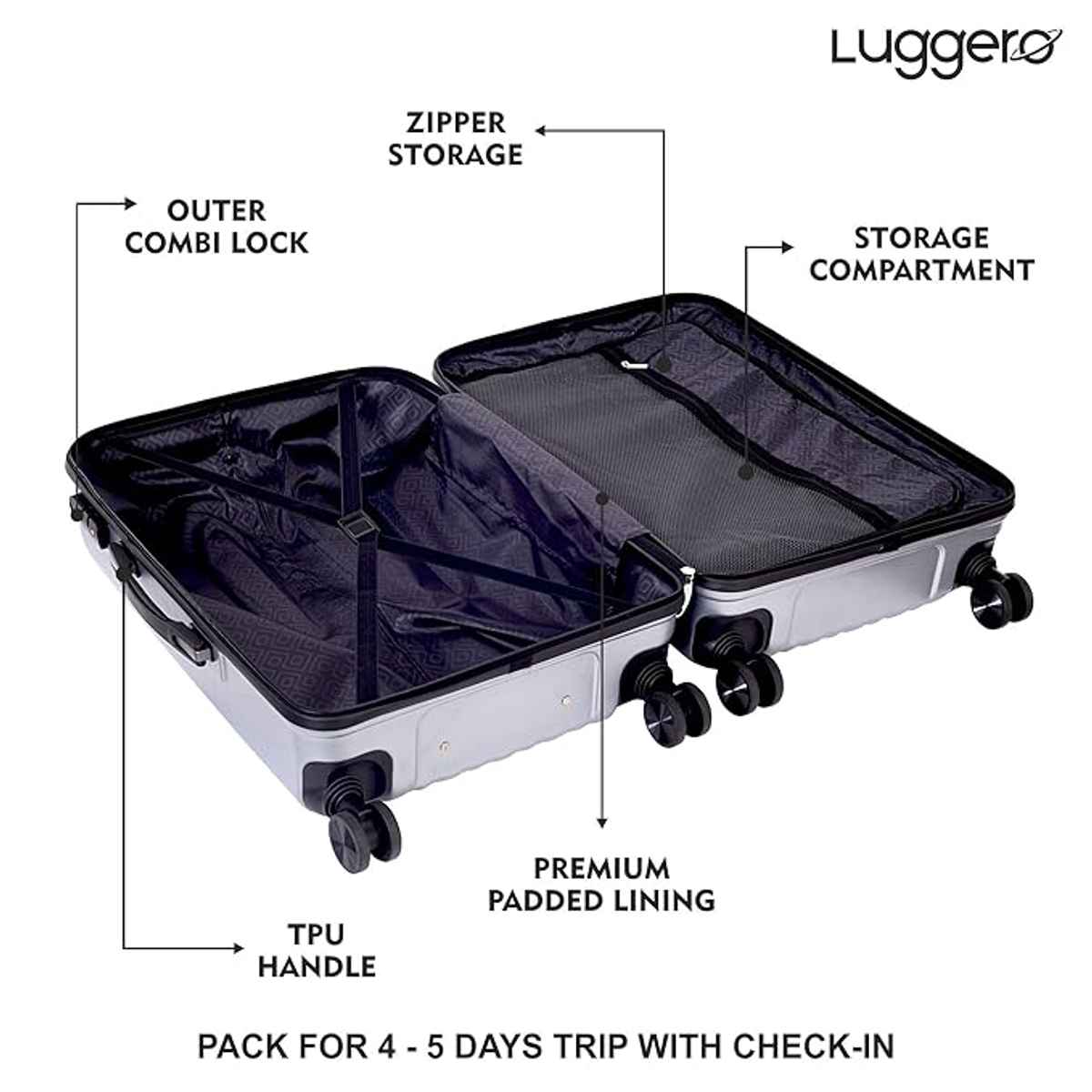 Luggero Classic Trolley Bag | Silver - L,M,S Pack of 3