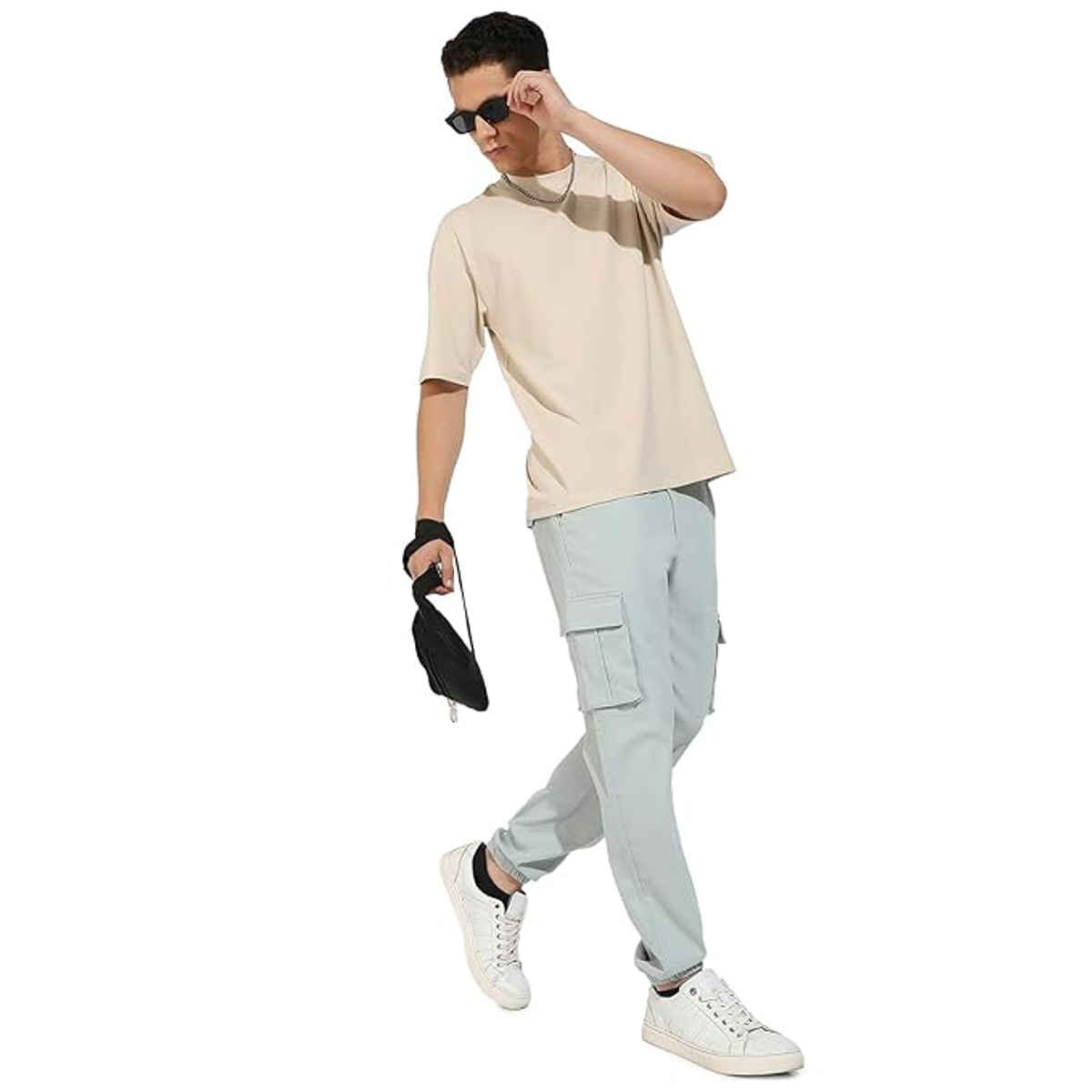 Campus Sutra Men's Cuffed Hem Cargo Trousers | Green - 34