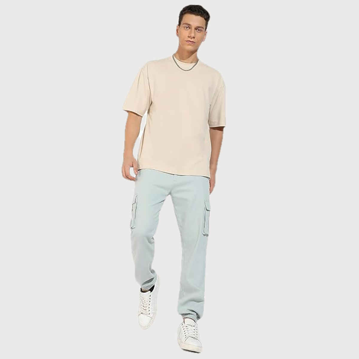 Campus Sutra Men's Cuffed Hem Cargo Trousers | Green - 36