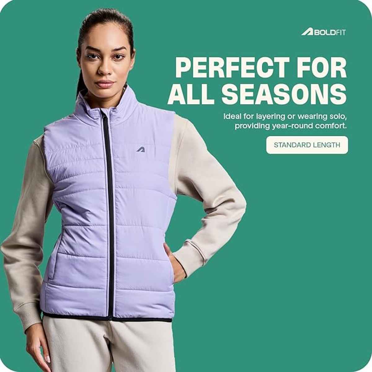 Boldfit Women's Puffer Jacket Sleeveless Monsoon Winter Wear Jerkin | Lilac - L
