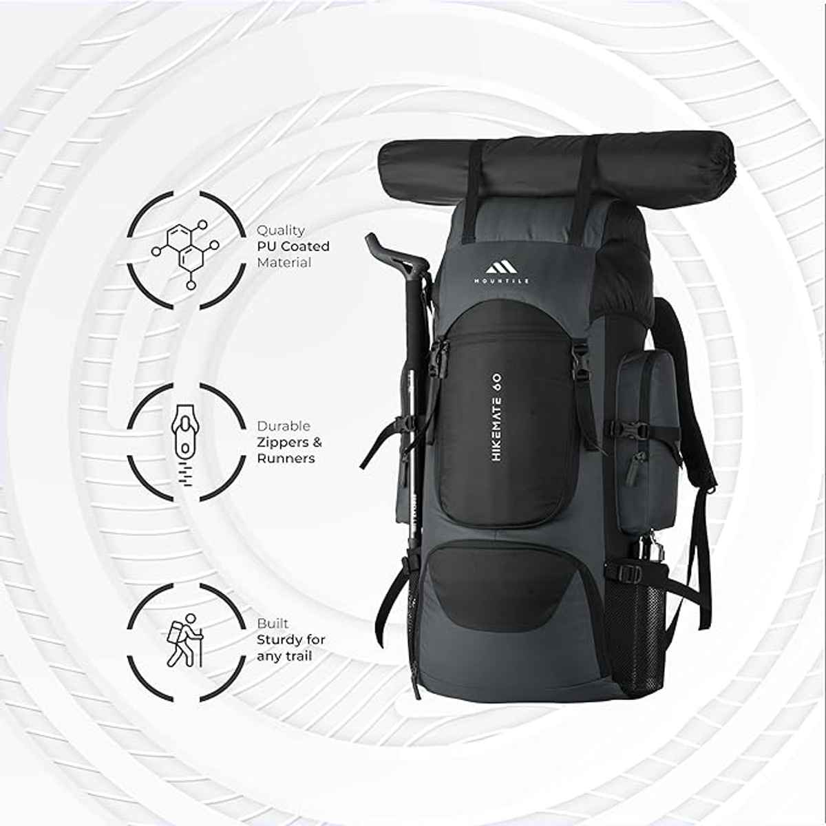 Buy Mountile Unisex Polyester 60 L Rucksack | Grey Online - Price ...