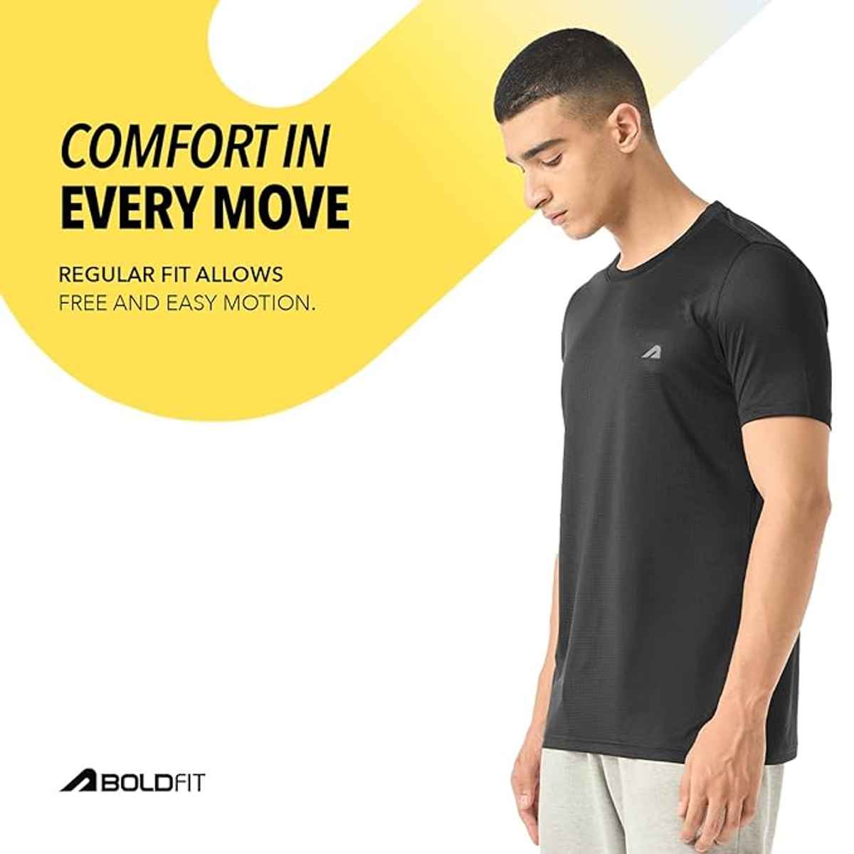 Boldfit Men's Sports T-shirt Quick Dry Fit Gym Casual Wear Running | Black - S