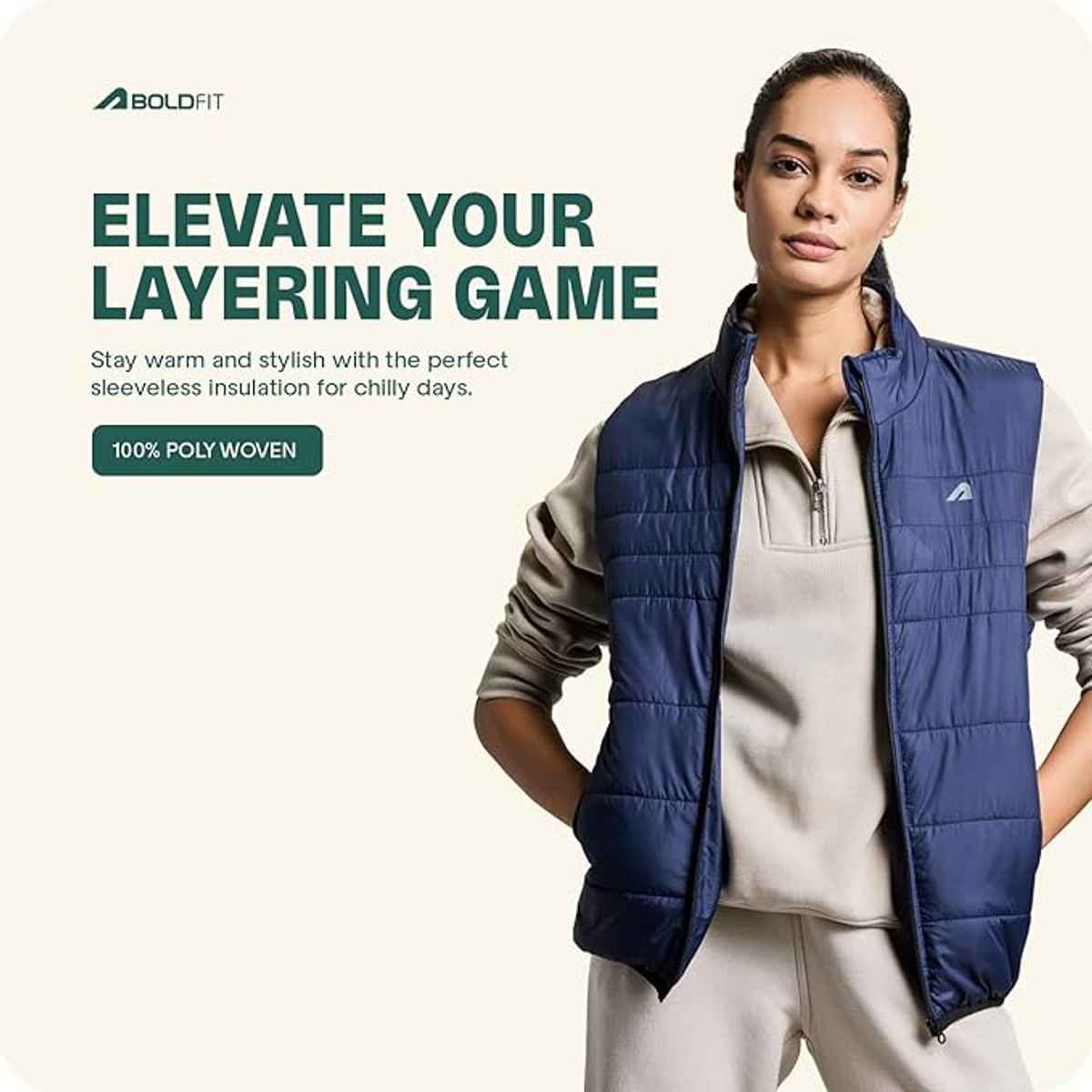 Boldfit Women's Puffer Jacket Sleeveless Winter Jerkin | Navy - M