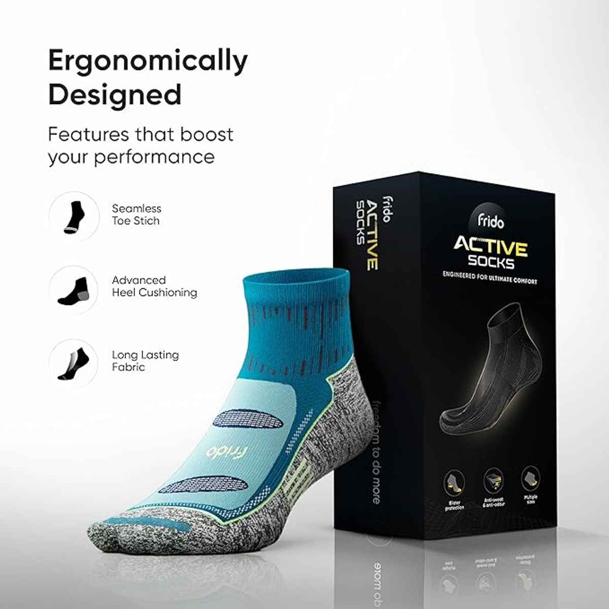Frido Active Socks For Men and Women | Quarter Length | Cyan Color | UK 6-9 - 1 pc