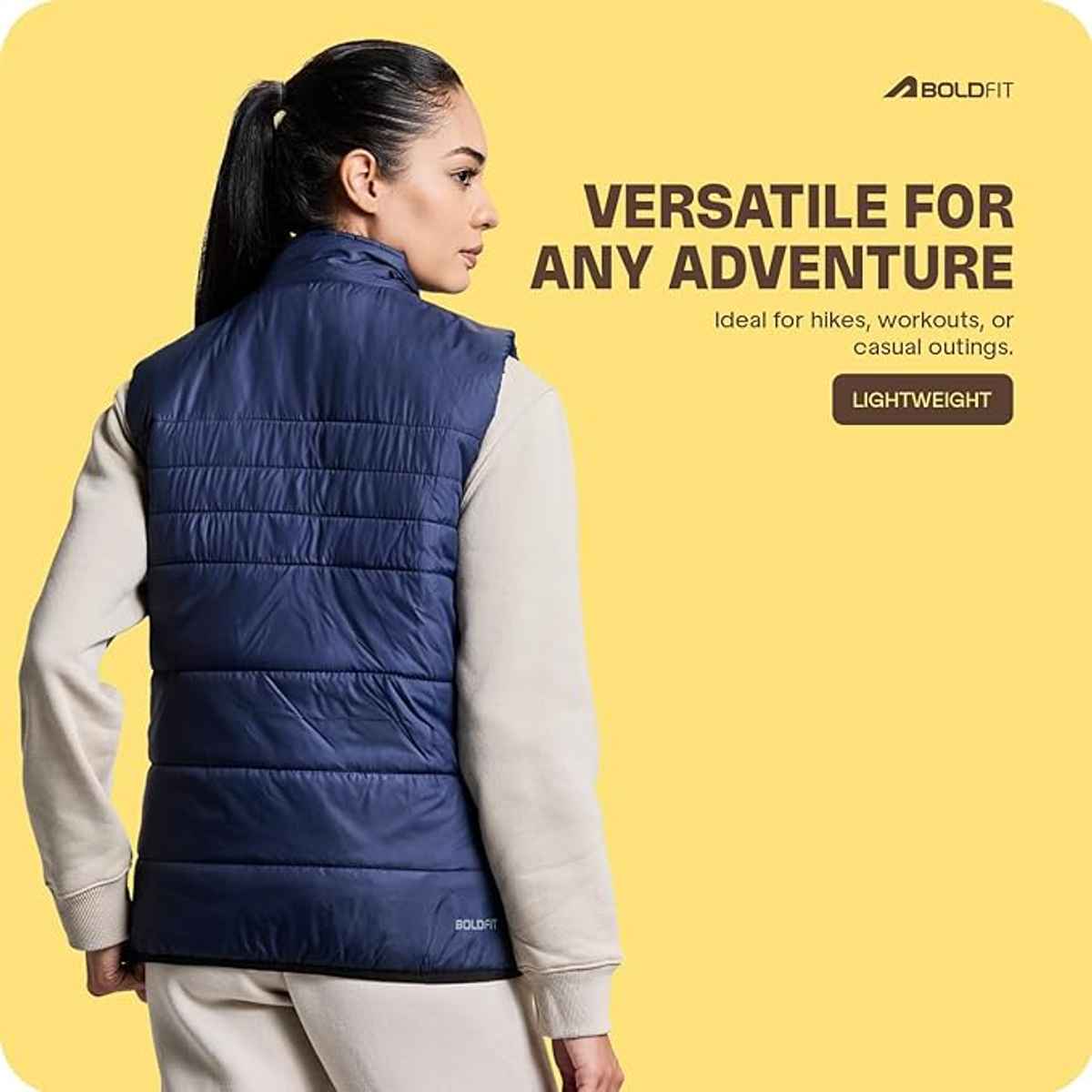 Boldfit Women's Puffer Jacket Sleeveless Winter Jerkin | Navy - M