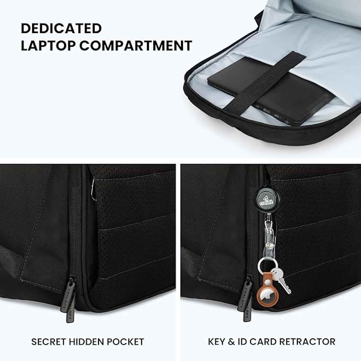 Craloft 21L Laptop Backpack Bag Upto 15.6 - 16 Inch, USB-C & Rain Cover Office & Travel Use for Men