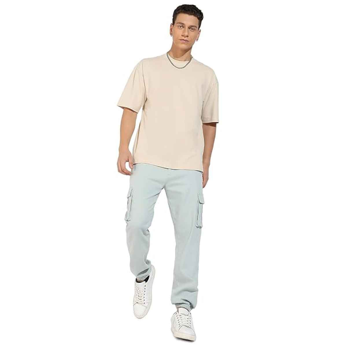 Campus Sutra Men's Cuffed Hem Cargo Trousers | Green - 32