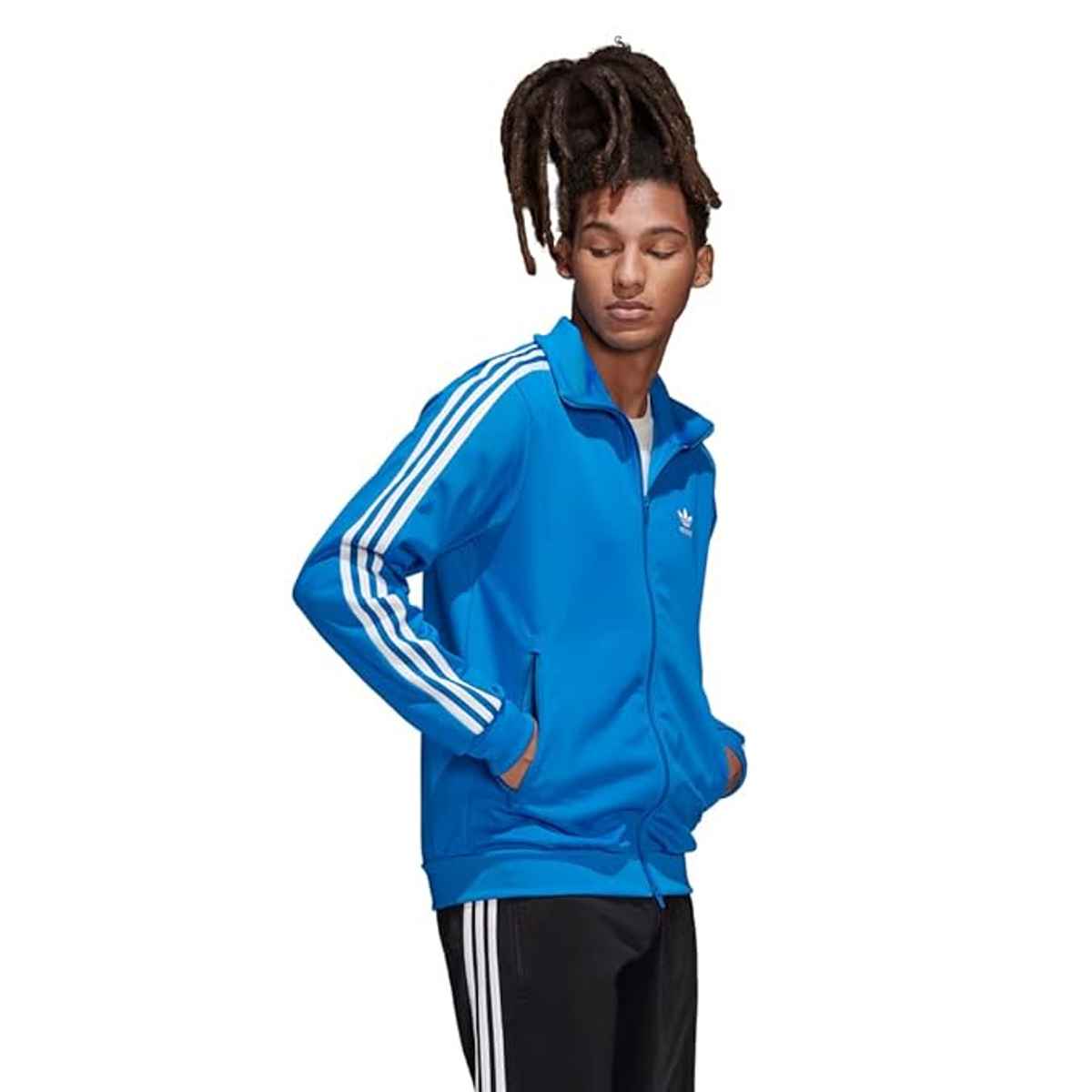 Adidas Men L Bright Blue/White Track - Jacket (Je7966)