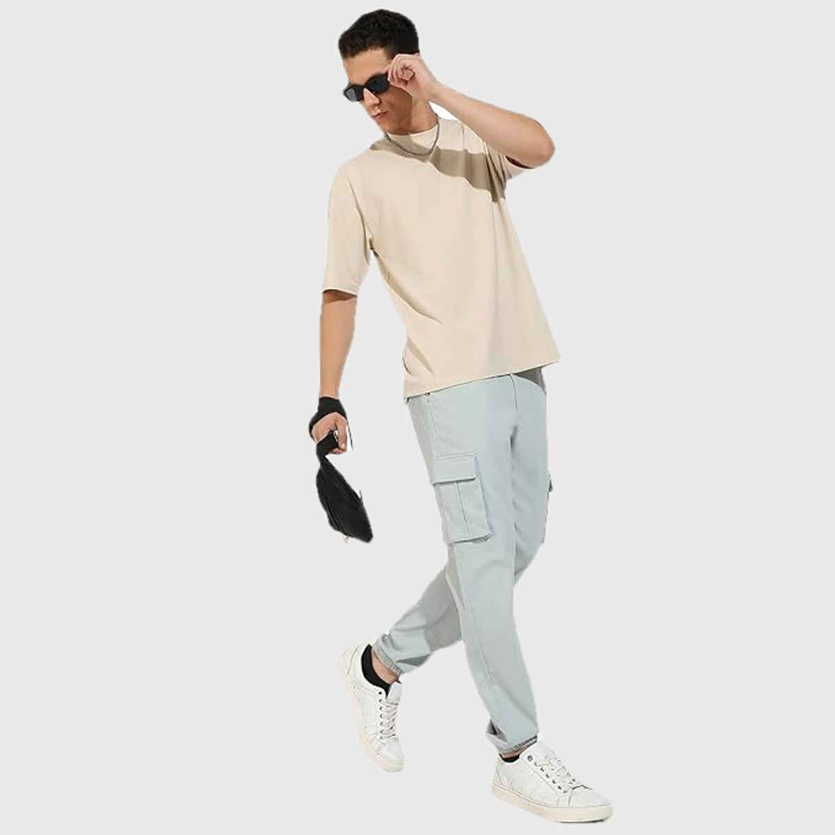 Campus Sutra Men's Cuffed Hem Cargo Trousers | Green - 36