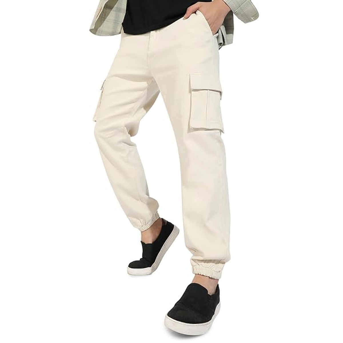 Campus Sutra Men's Cuffed Hem Cargo Trousers | Yellow - 32