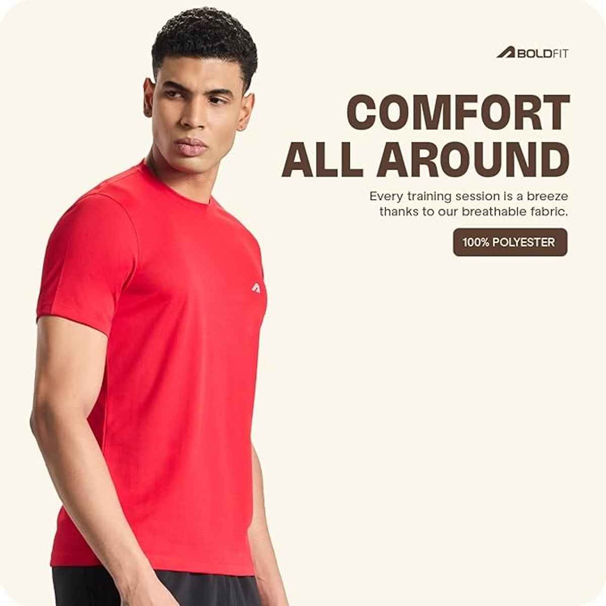 Boldfit Men's GYM Training T-shirt Quick Dry Fit | Red - XL