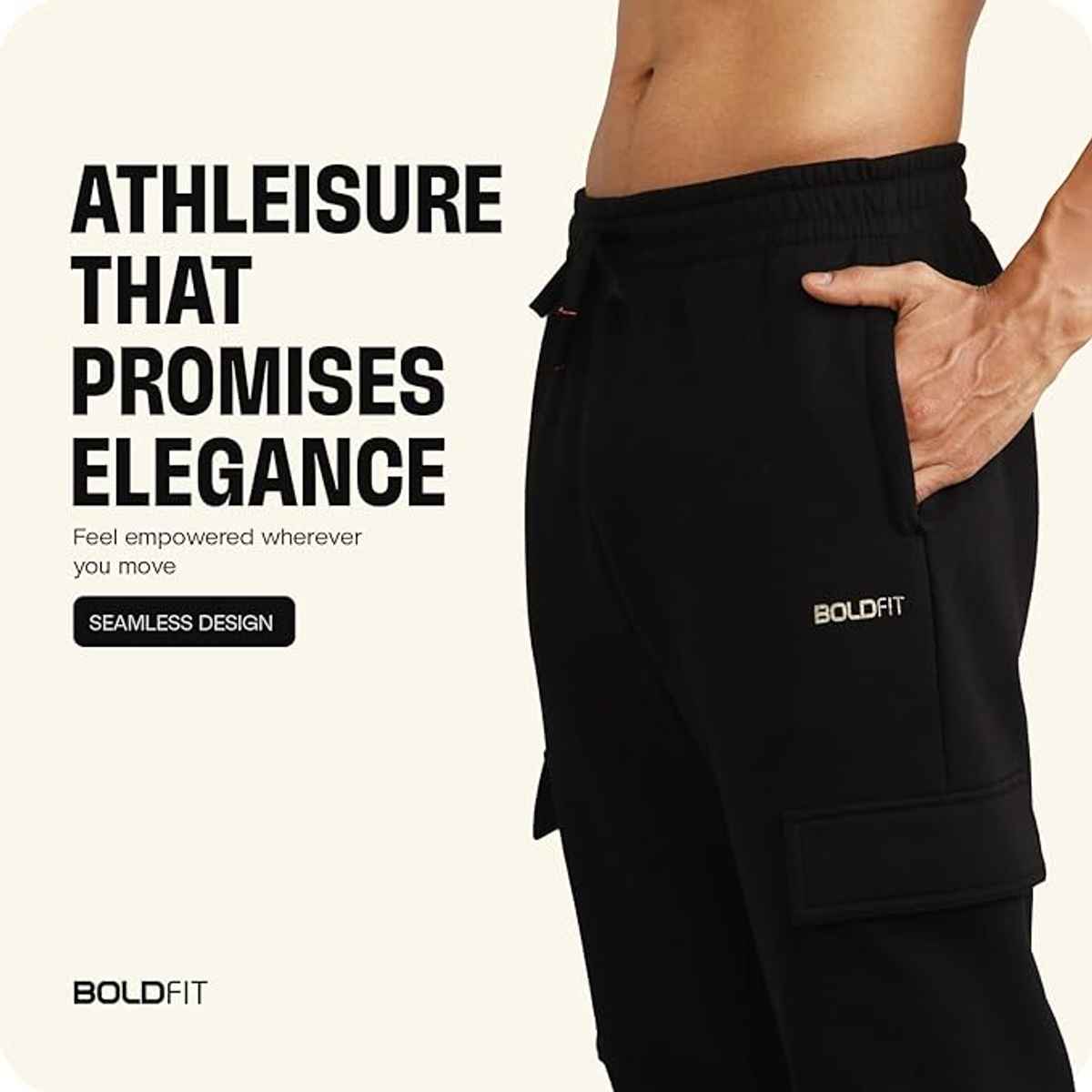 Boldfit Men's Cargo Pant Casual Wear Regular Fit Stylish Trouser | Black - L