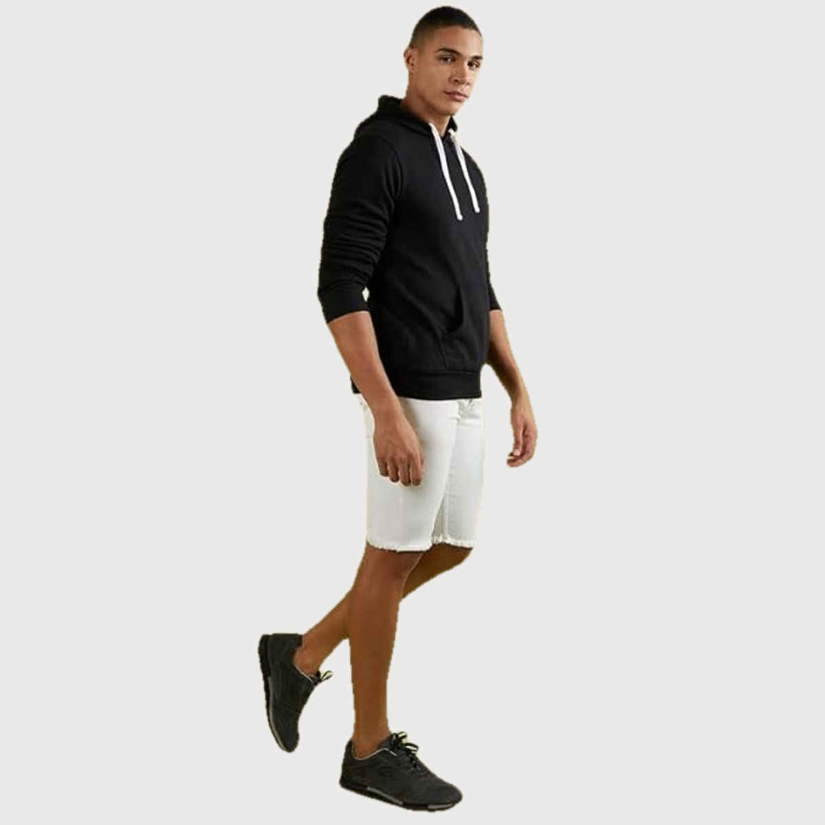 Campus Sutra Men's Pullover Hoodie With Contrast Drawstring | Black - XL