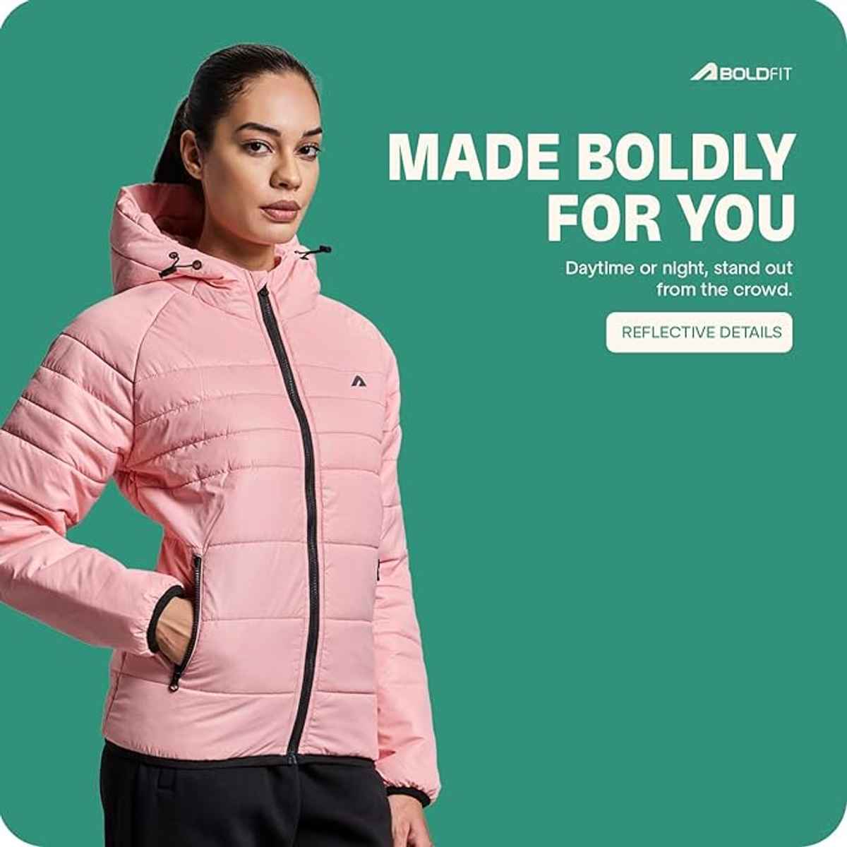 Boldfit Women's Puffer Jacket Quilted Hooded Full Sleeve Jerkin | Pink - M