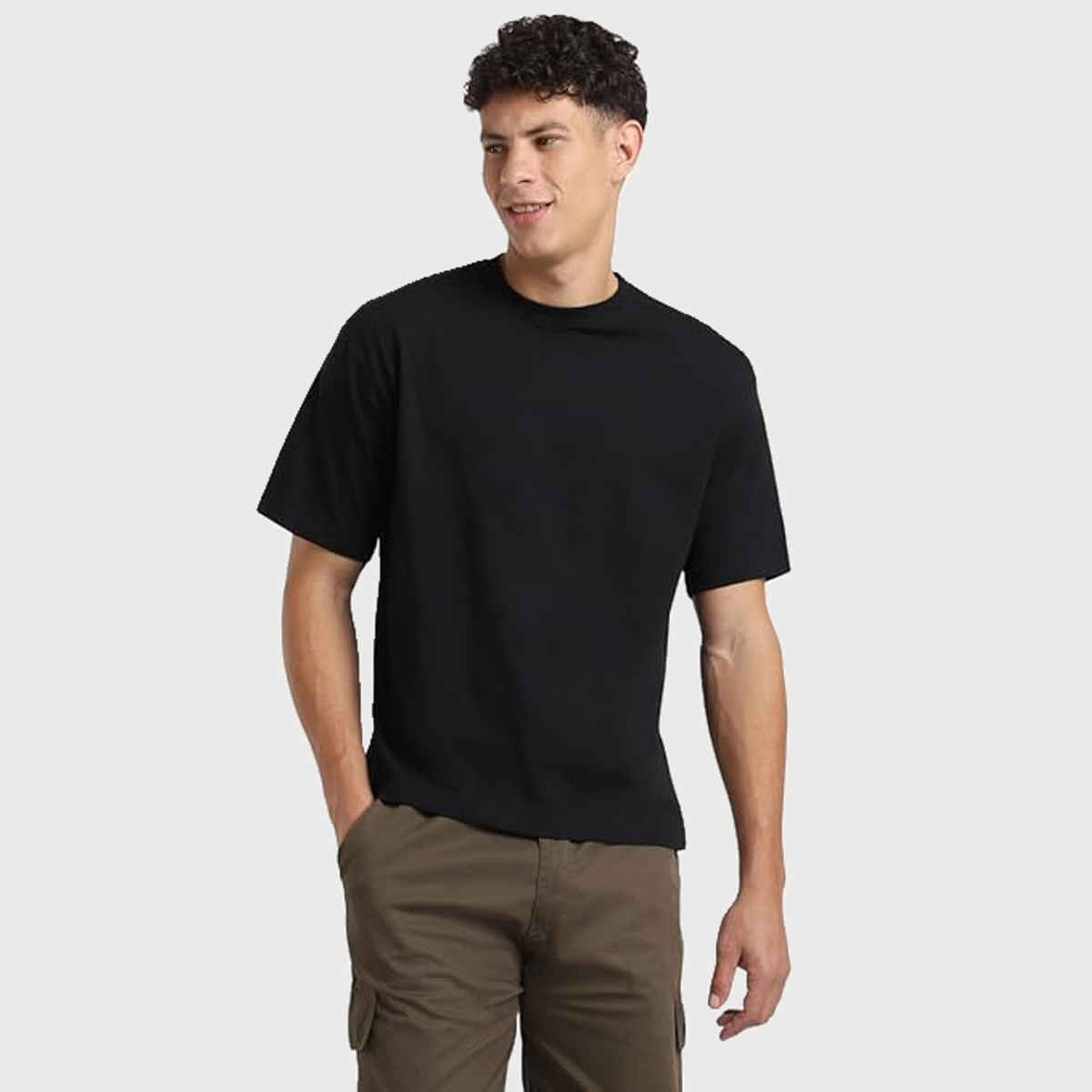 Nobero Men's Oversized Solid T-shirt | Black - S