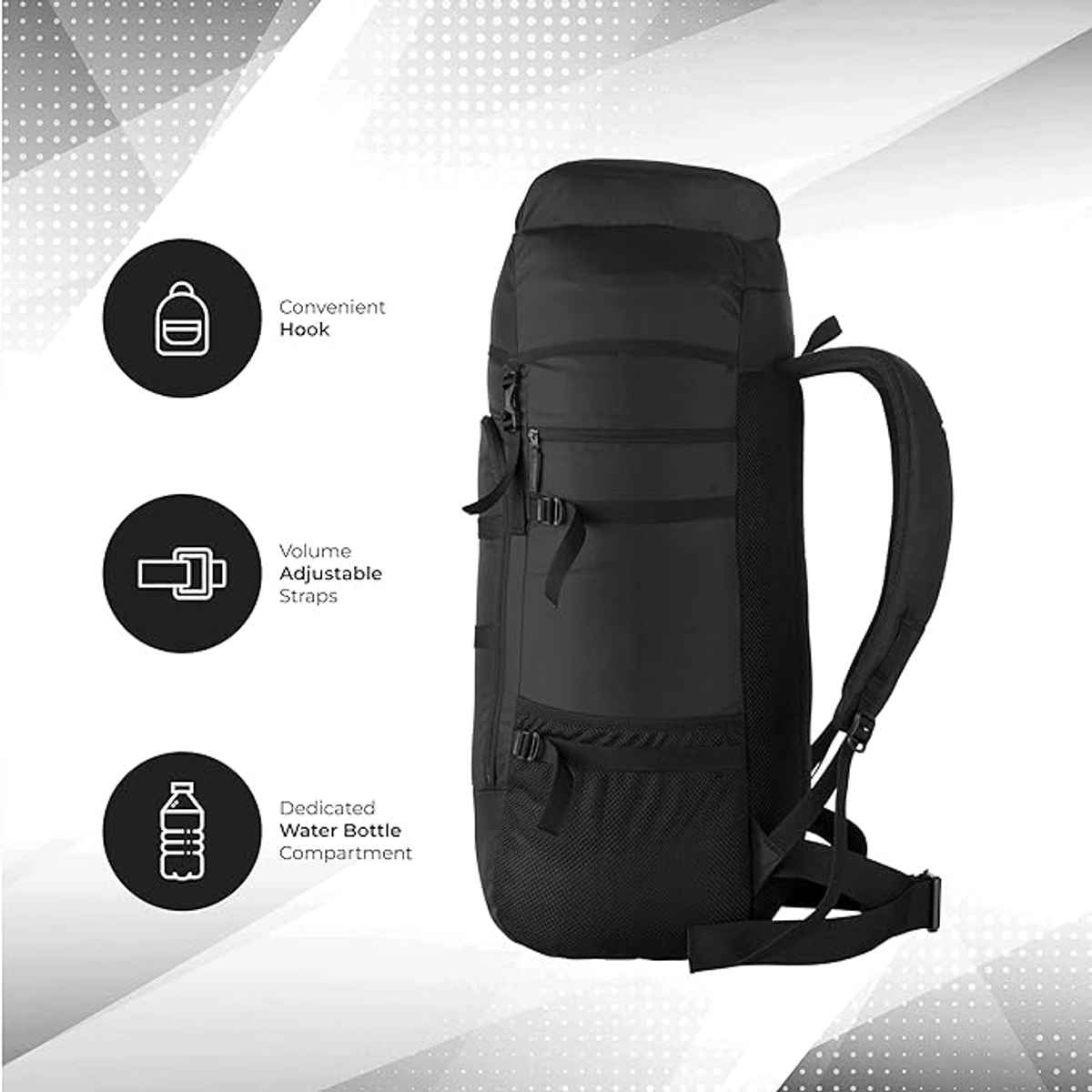 Mountile Unisex Solid Polyester 60 L Ergonomic Handle Rucksack | Black