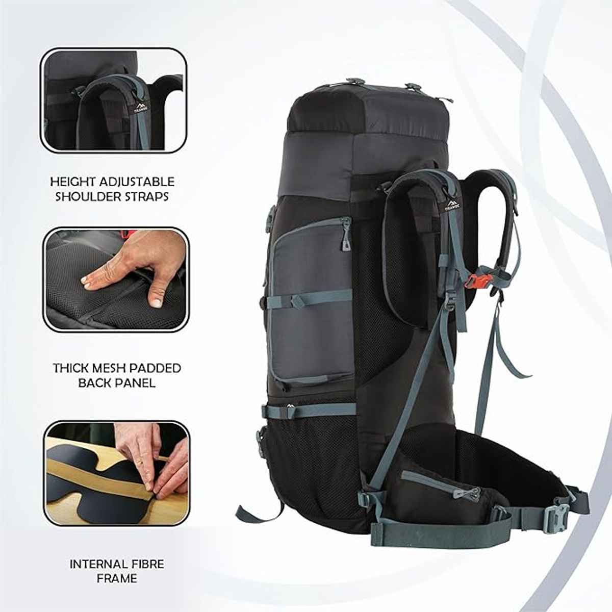 Trawoc Unisex Solid Polyester 80 L Ergonomic Handle Rucksack | Grey