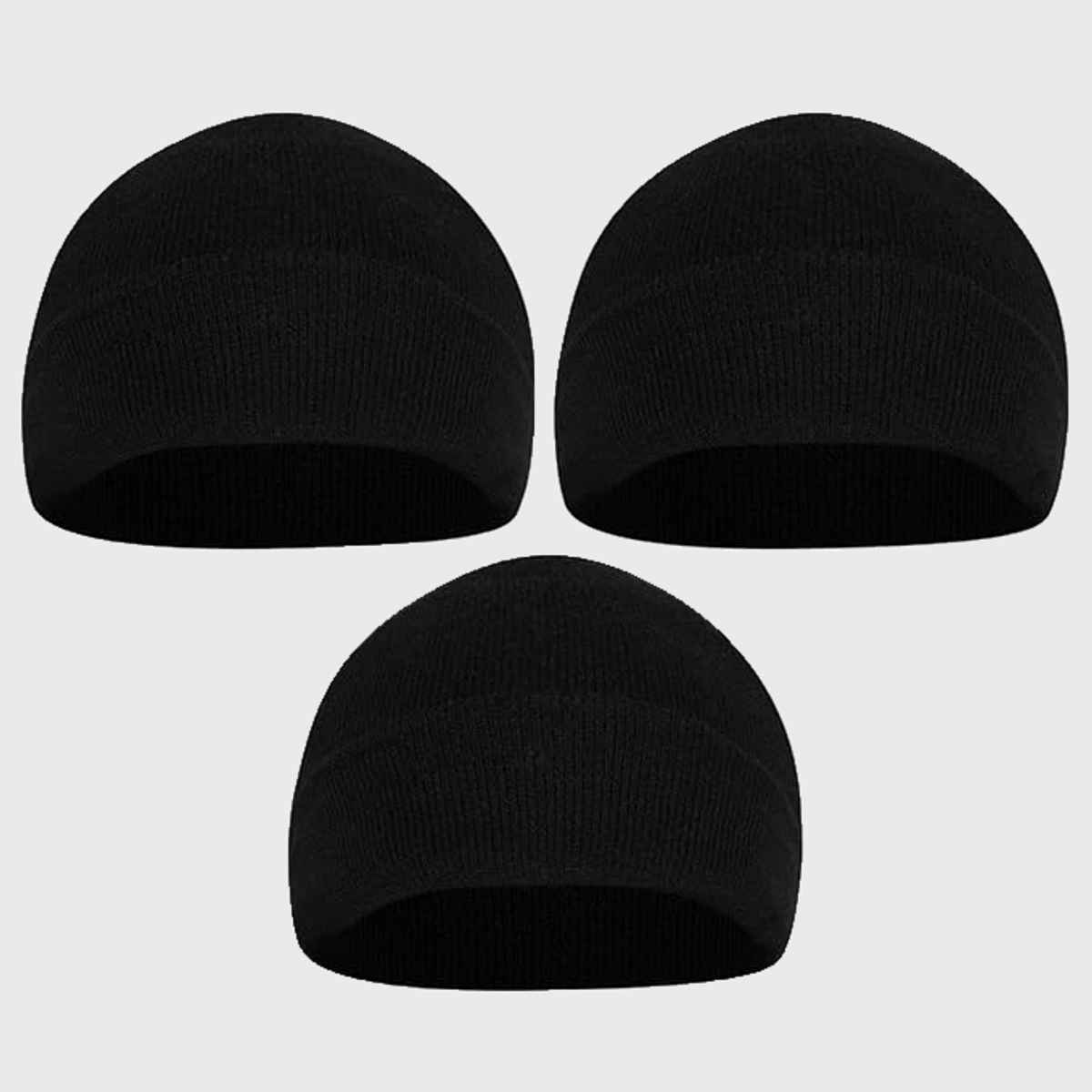 Fabseasons Unisex Solid Acrylic Skull Cap | Black - One Size