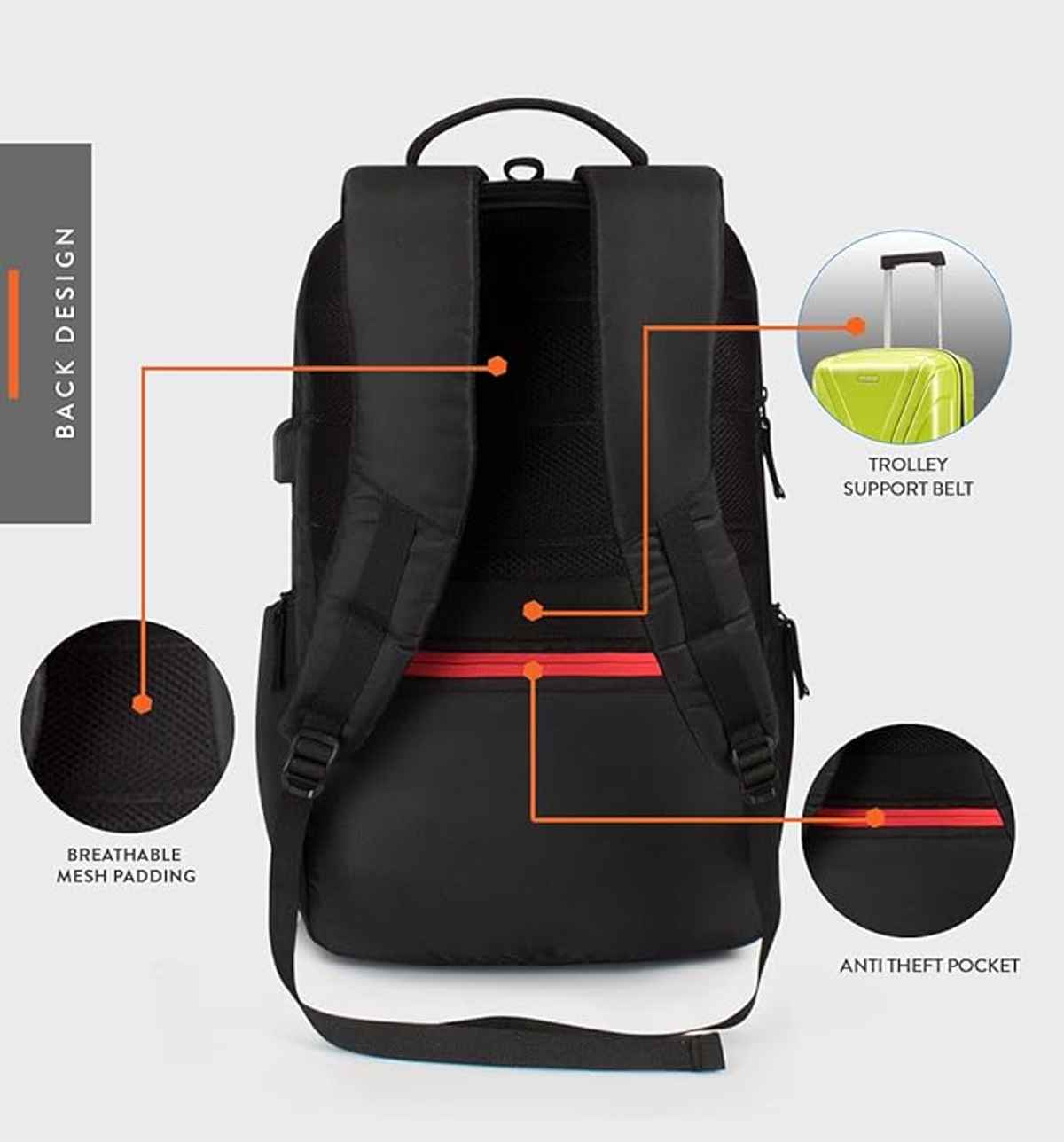 Lunar's Unisex Solid Polyester 35 L Laptop Backpack | Black - 15.6 Inches