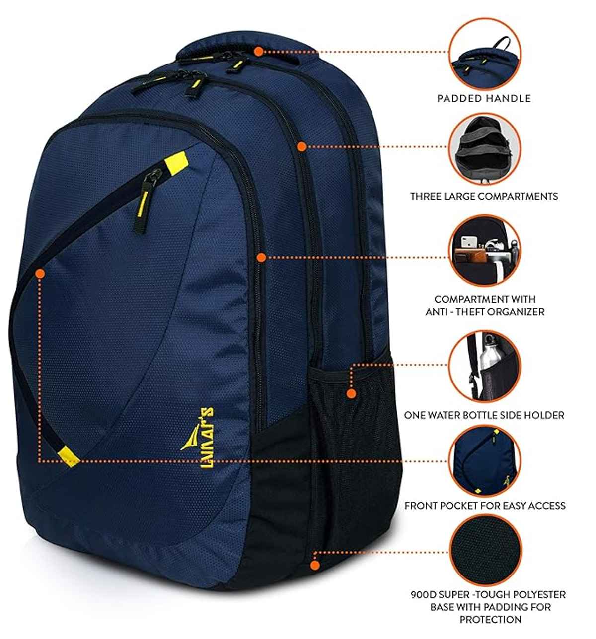 Lunar's Unisex Solid Polyester 35 L Backpack | Navy Blue