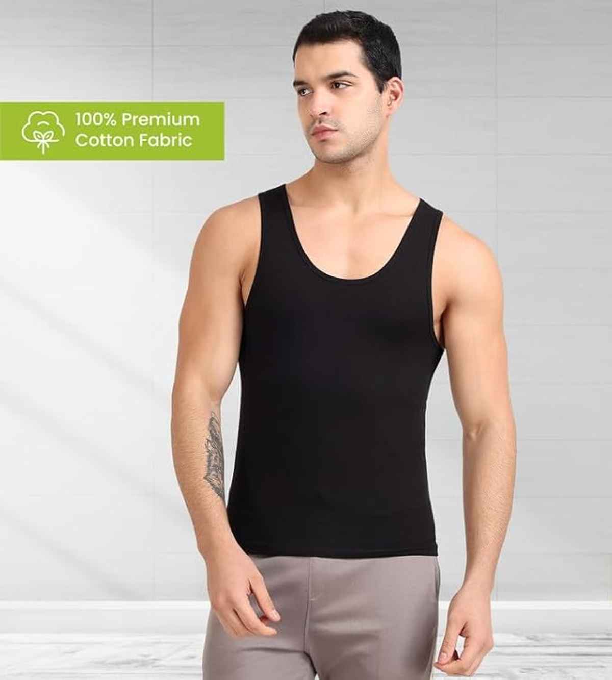 FREECULTR Regular Fit Vest for Men| 100% Organic Fabric, Round Neck, Comfort, PO2 ,White/Black-S