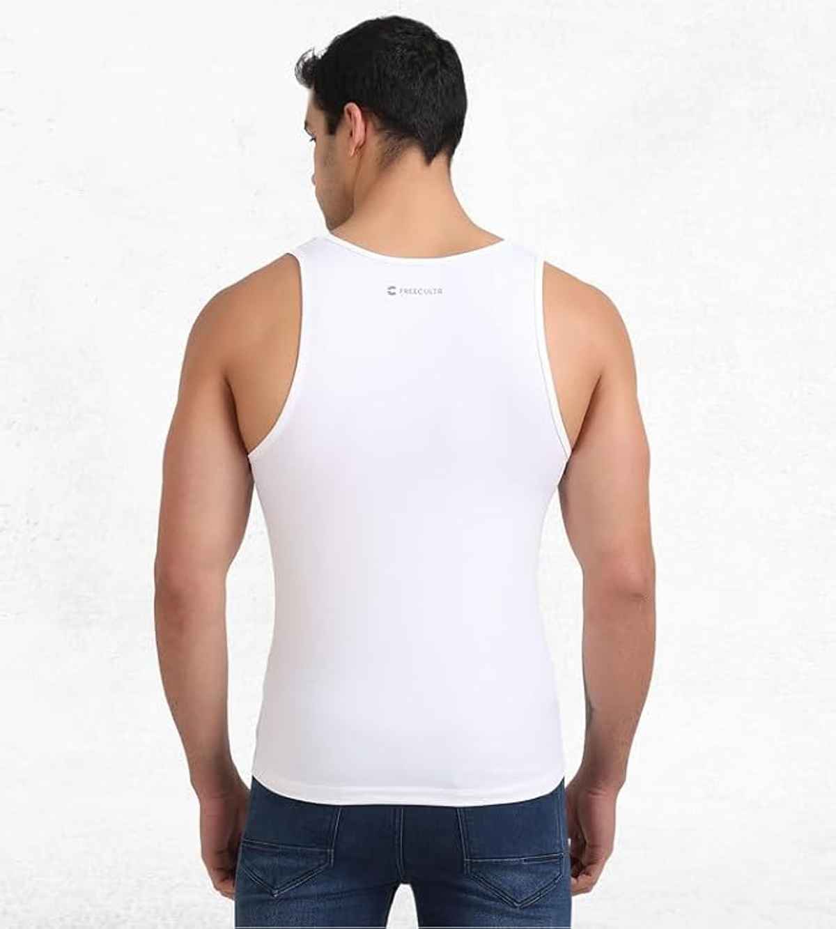 FREECULTR Regular Fit Vest for Men| 100% Organic Fabric, Round Neck, Comfort, PO2 ,White/Black-S