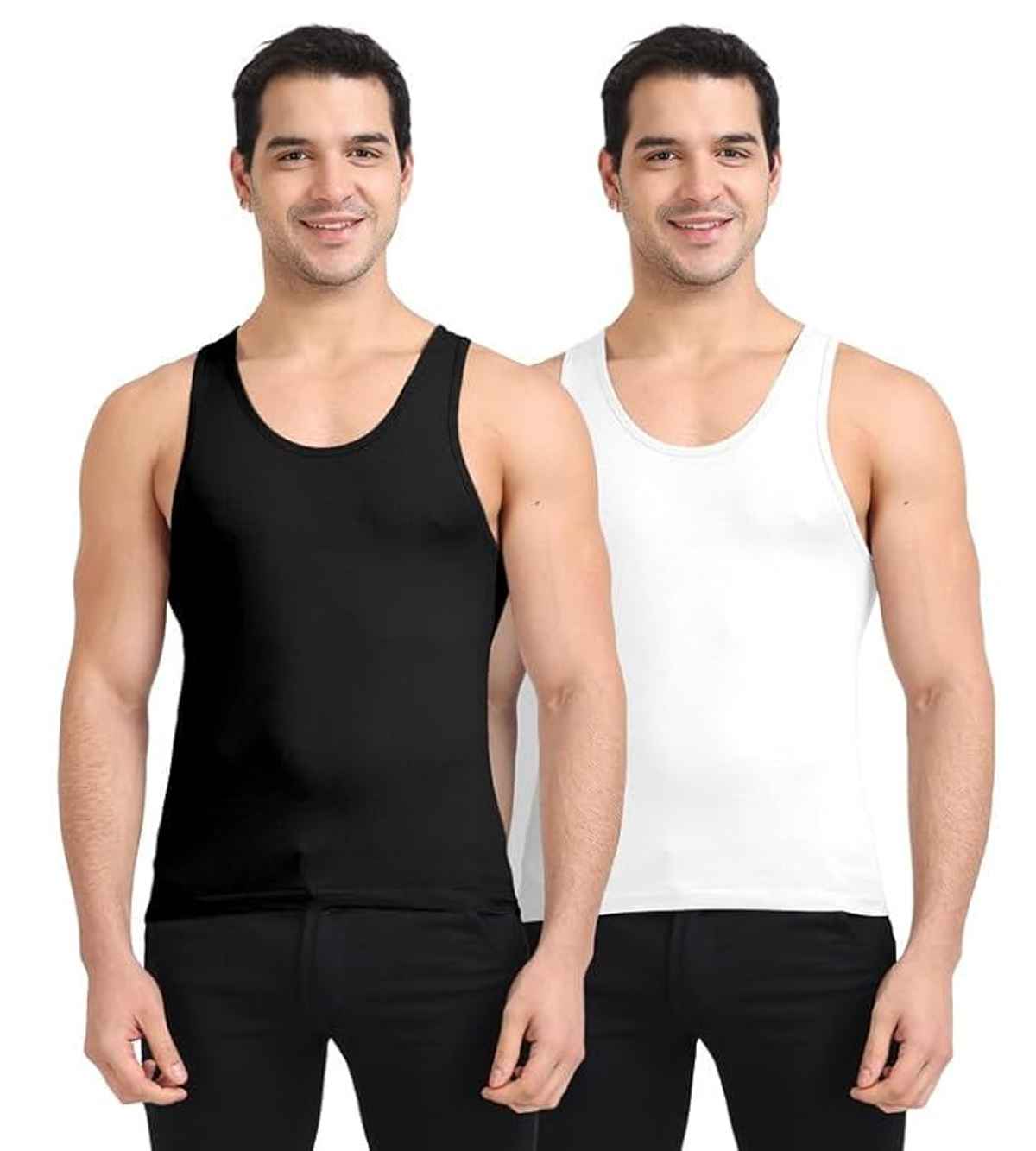 FREECULTR Regular Fit Vest for Men| 100% Organic Fabric, Round Neck, Comfort, PO2 ,White/Black-S
