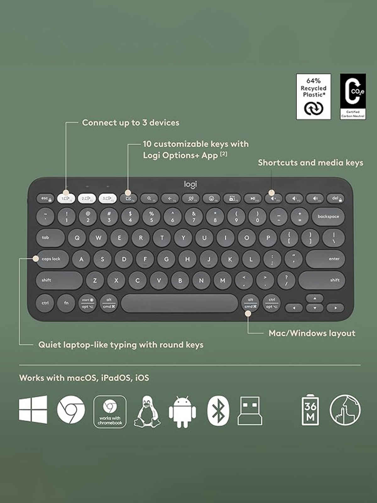 Logitech Pebble 2 Combo Wireless Keyboard And Mouse Quiet And Portable Tonal Graphite