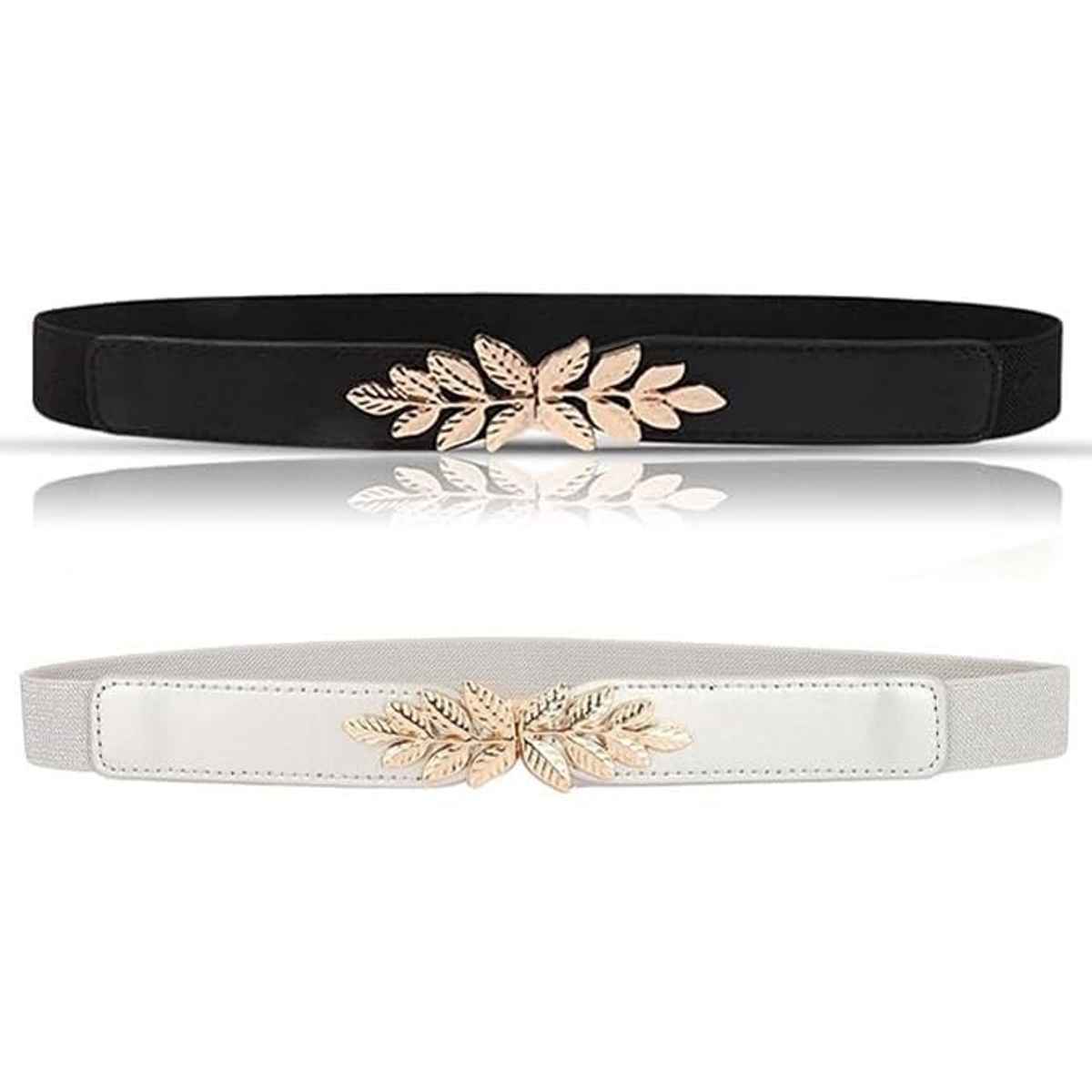 Shining Diva Fashion Women's Solid Leather Belt | Beige and Black - One Size