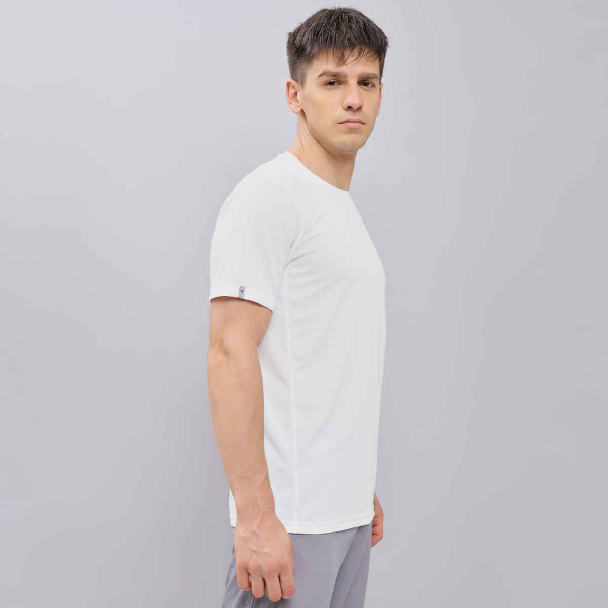 Technosport Men's Poly Solid Slim Fit Round Neck Sports T-shirt | White - L