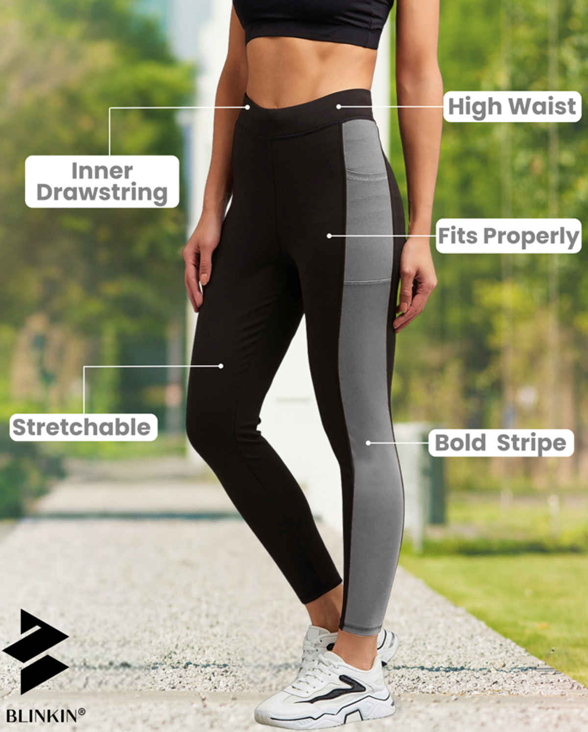 Blinkin Women's Gym Pants & Tights - Black | Grey | With Side Pockets | Ideal For Yoga | M