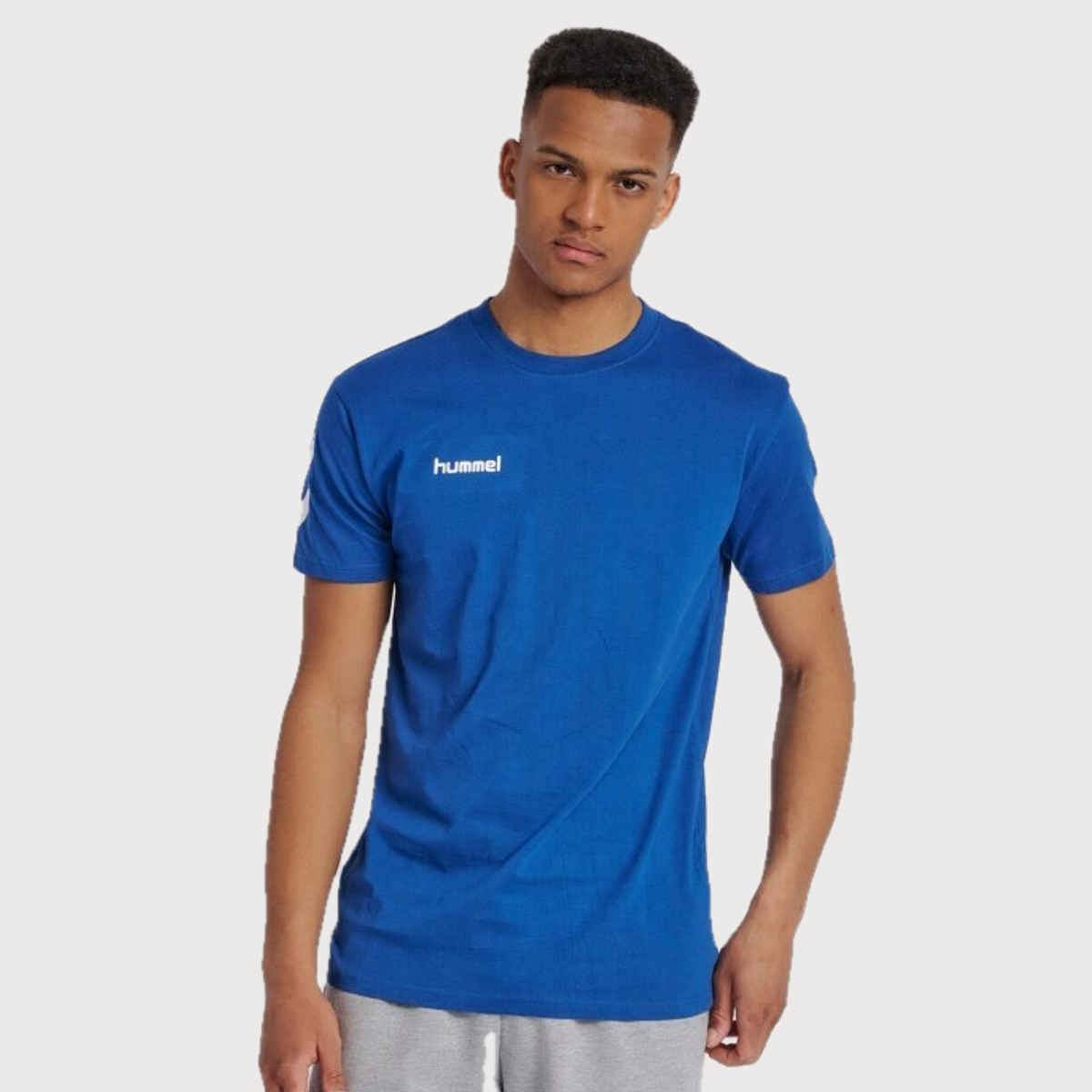 hummel Men's Go Round Neck Solid Regular Fit Cotton Poly T-shirt | True Blue - M