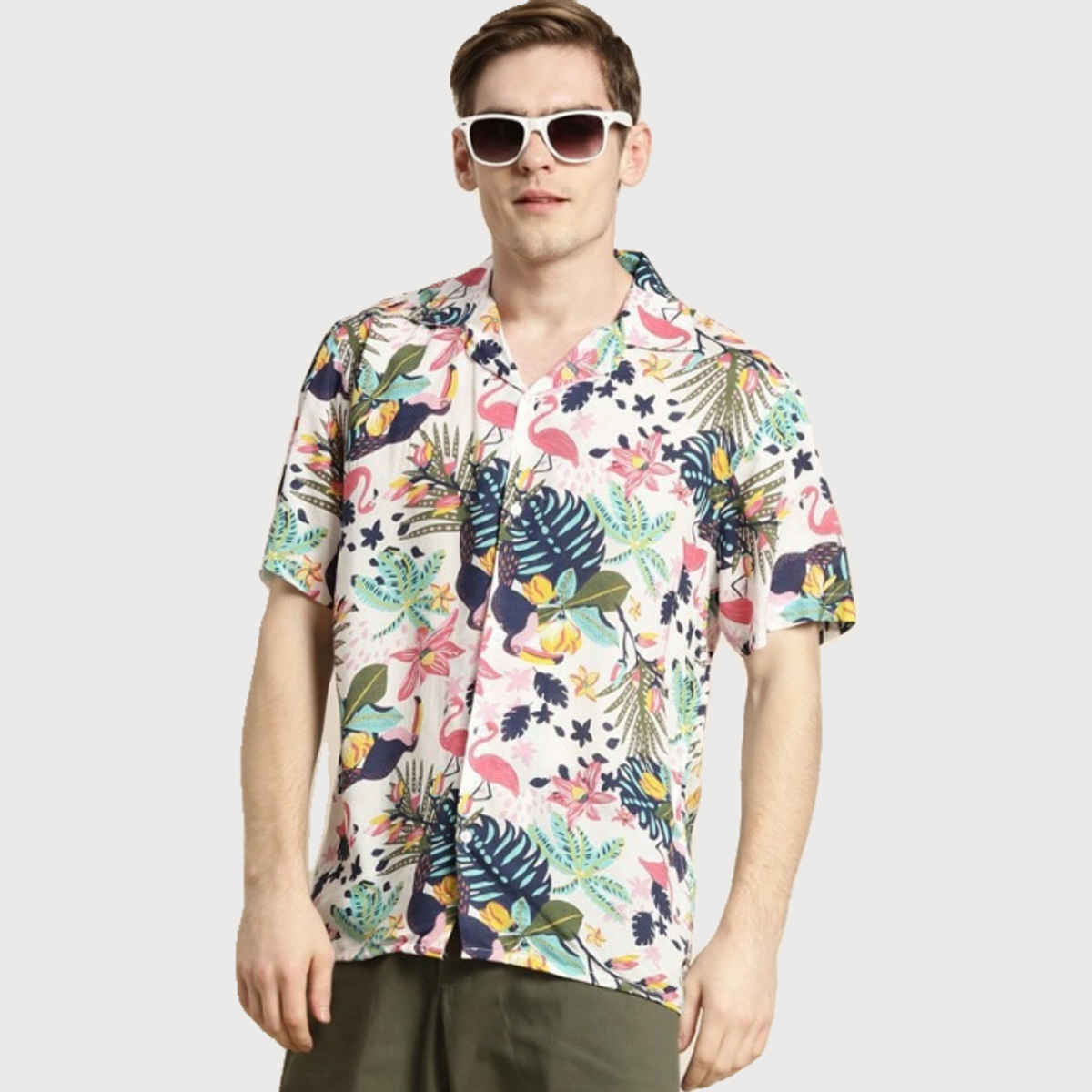 Hancock Men's Floral Printed Cuban Collar Short Sleeve Casual Shirt - White & Multi | 42