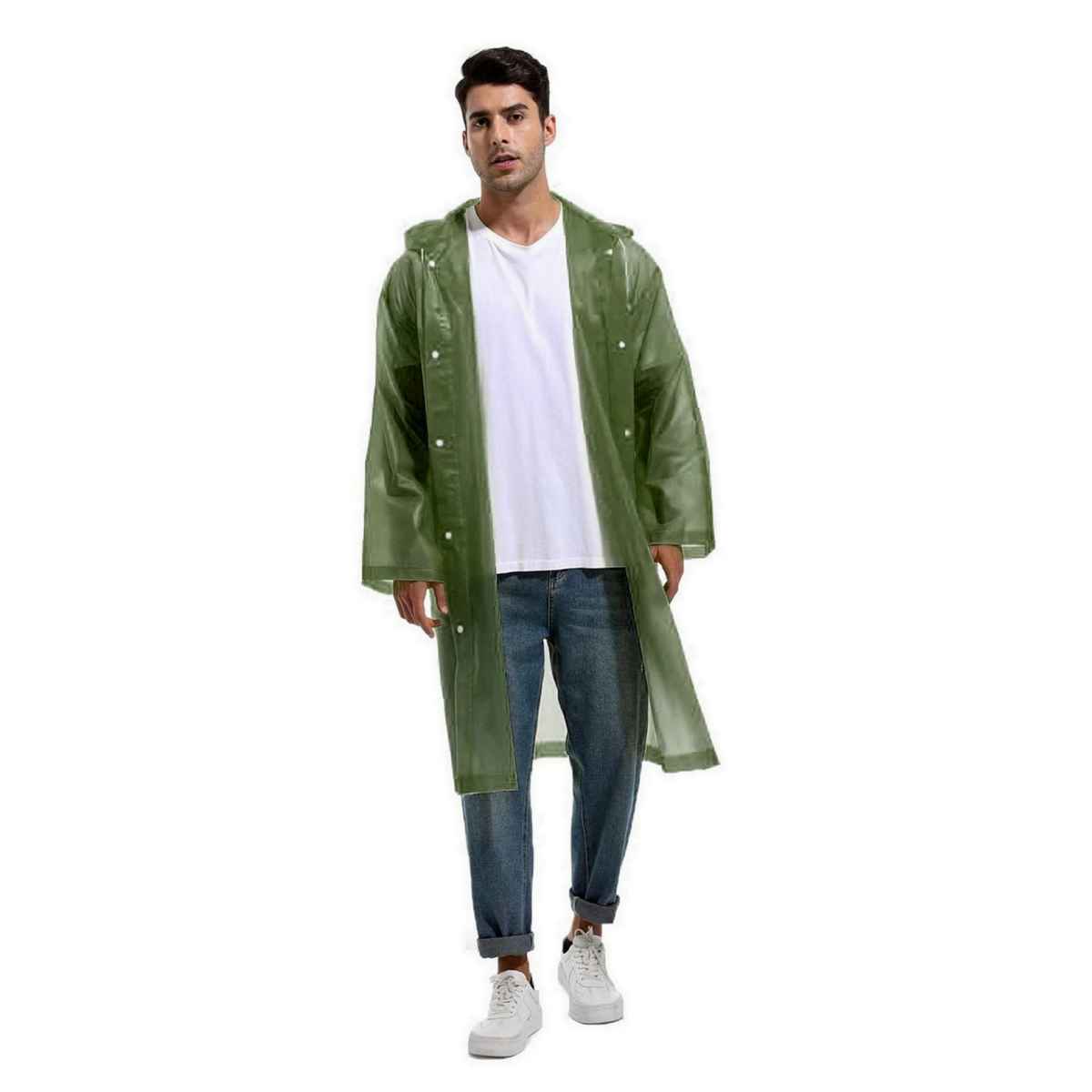 Infispace Adult Unisex Polyester Long RainCoat Poncho with Cap and Cover Free Size - Dark Green