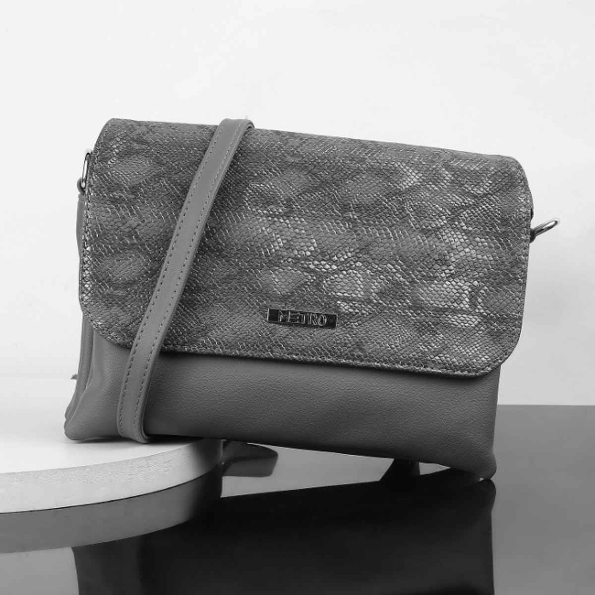 Metro Grey Synthetic Sling Bag for Women | 230-15-14