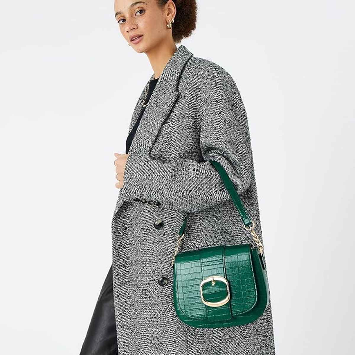 Accessorize London Women's Faux Leather Buckle Saddle Shoulder & Sling Bag | Green