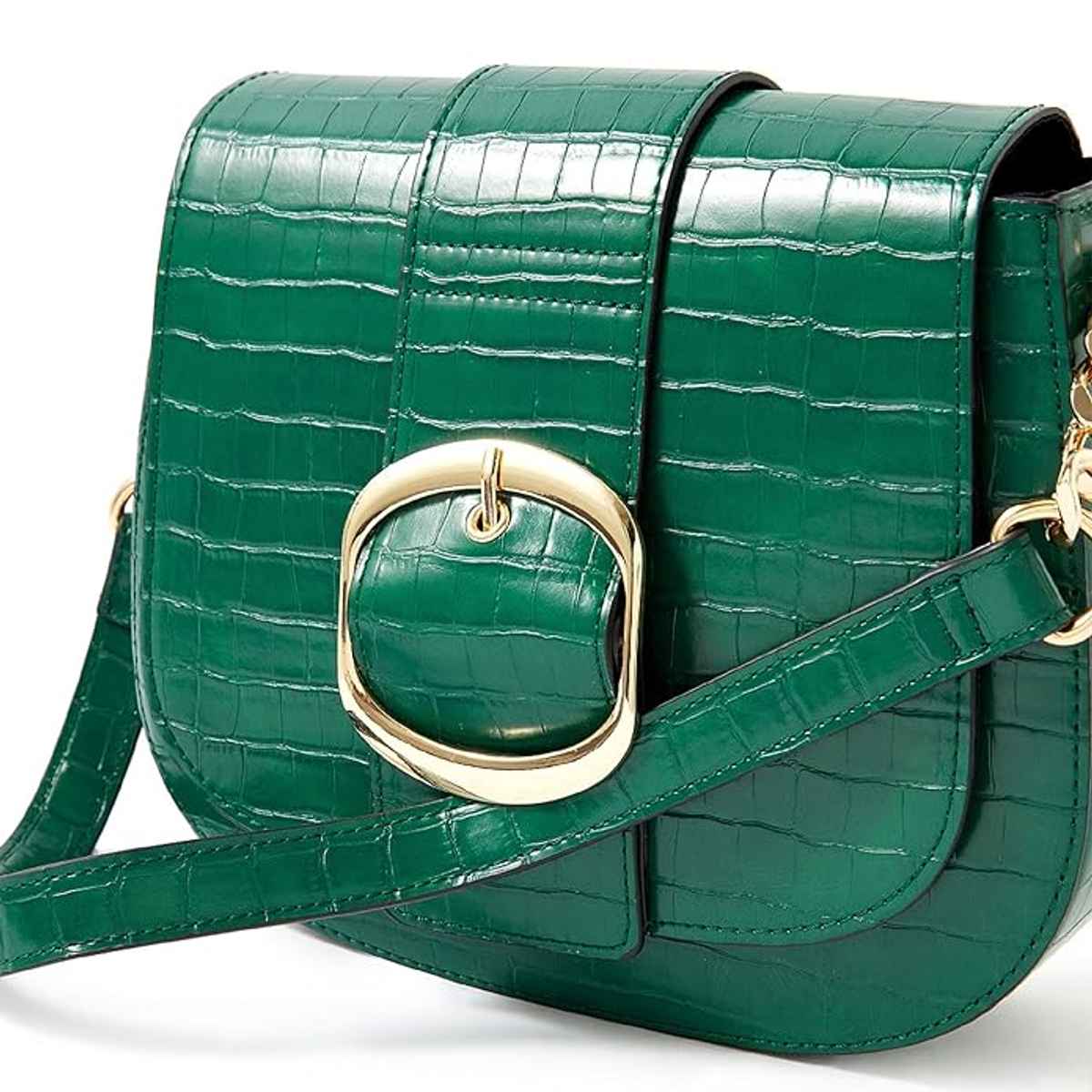 Accessorize London Women's Faux Leather Buckle Saddle Shoulder & Sling Bag | Green
