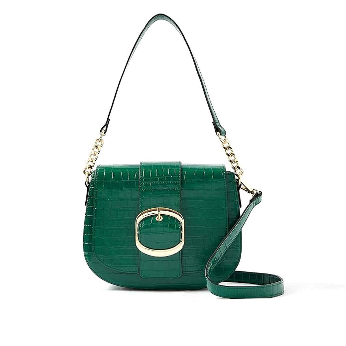 Accessorize London Women's Faux Leather Buckle Saddle Shoulder & Sling Bag | Green