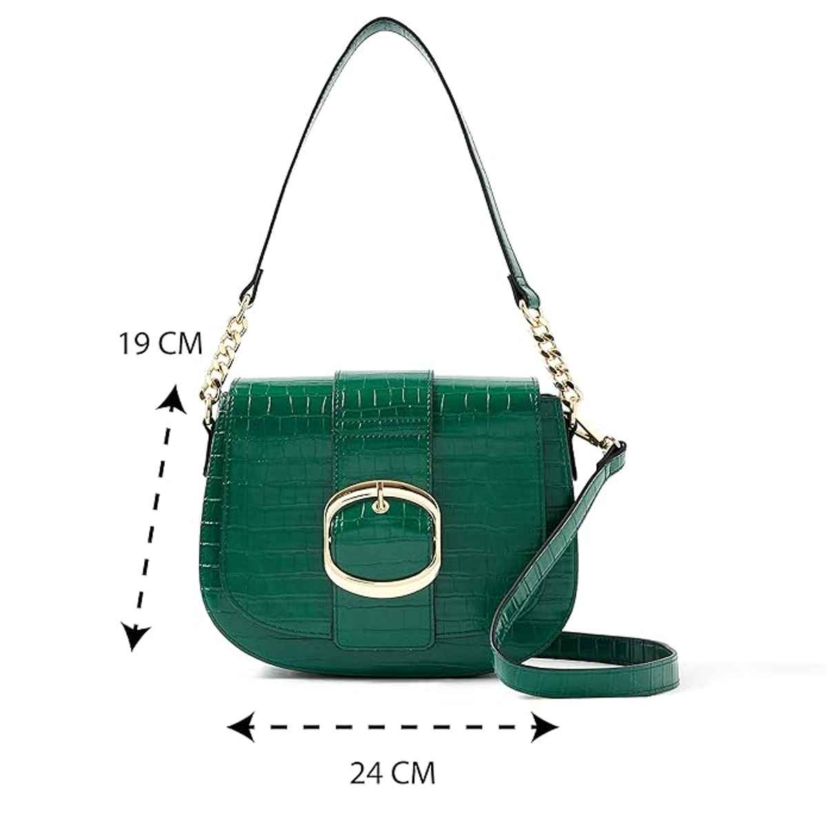 Accessorize London Women's Faux Leather Buckle Saddle Shoulder & Sling Bag | Green