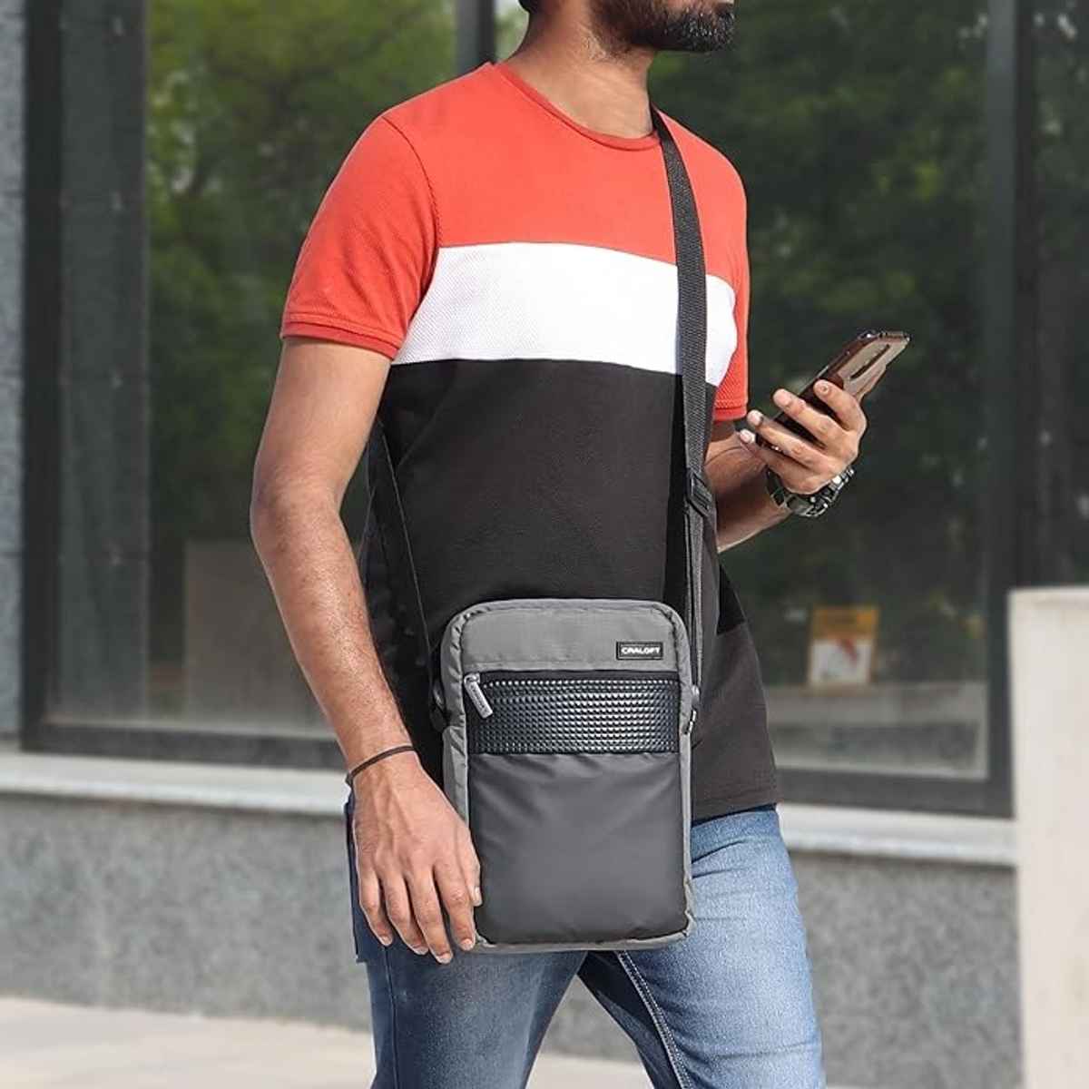 Craloft Polyester 11.5-Inch Side Sling Bag for Men - Crossbody Tablet / iPad Passport Bags (S2)