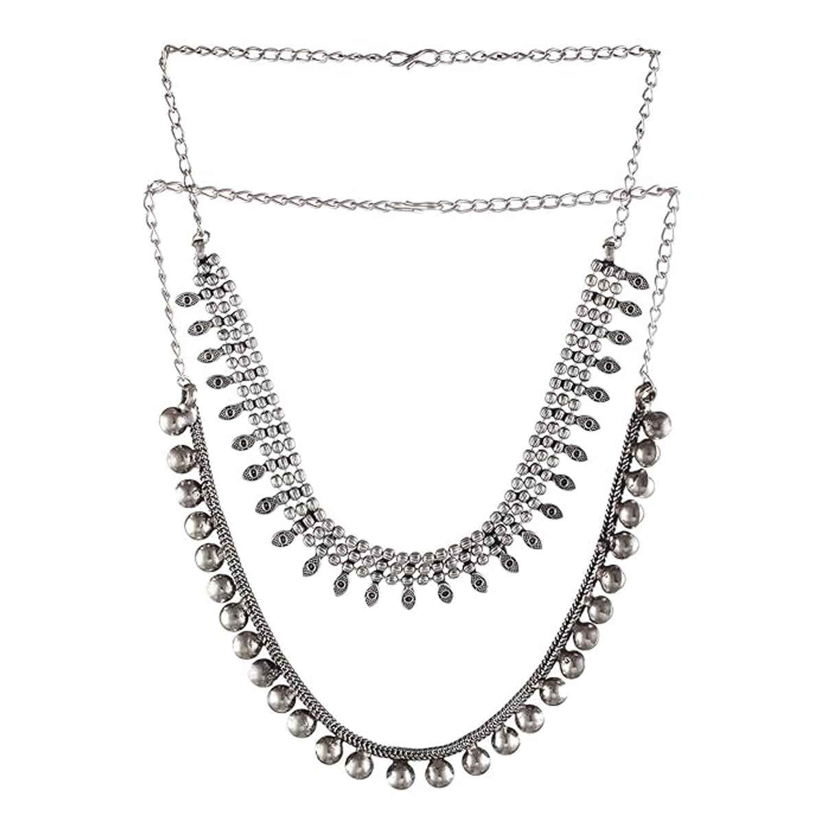 Aatmana Set of 2 Oxidised Silver-Tone Pearl Studded & Evil Eye Necklace