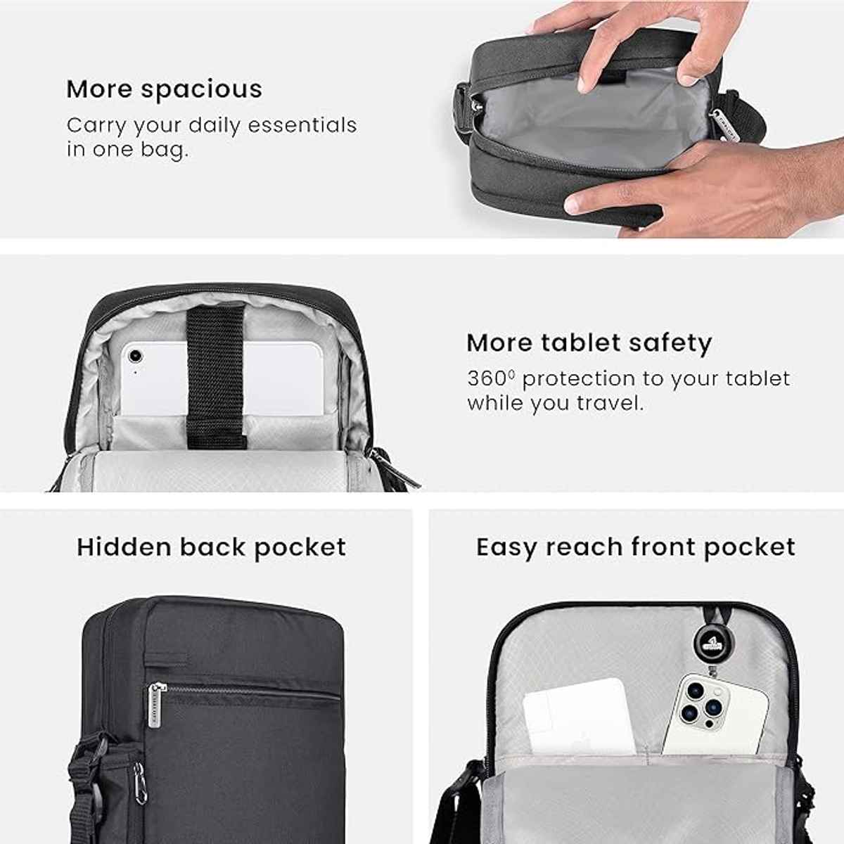 Craloft 11.5-Inch Side Sling Bag for Men & Women - Crossbody Travel Bags for Tablet/iPad Passport