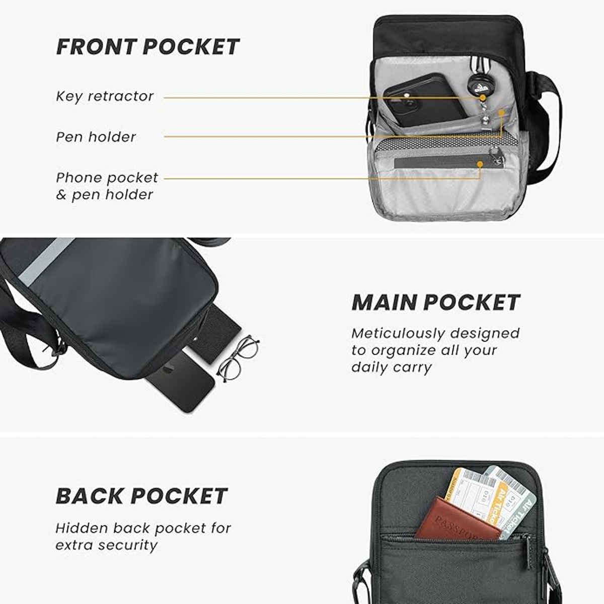 Craloft Premium 9 Inch Mini Side Sling Bag for Men and Women, Small Crossbody Travel Bags (S5)