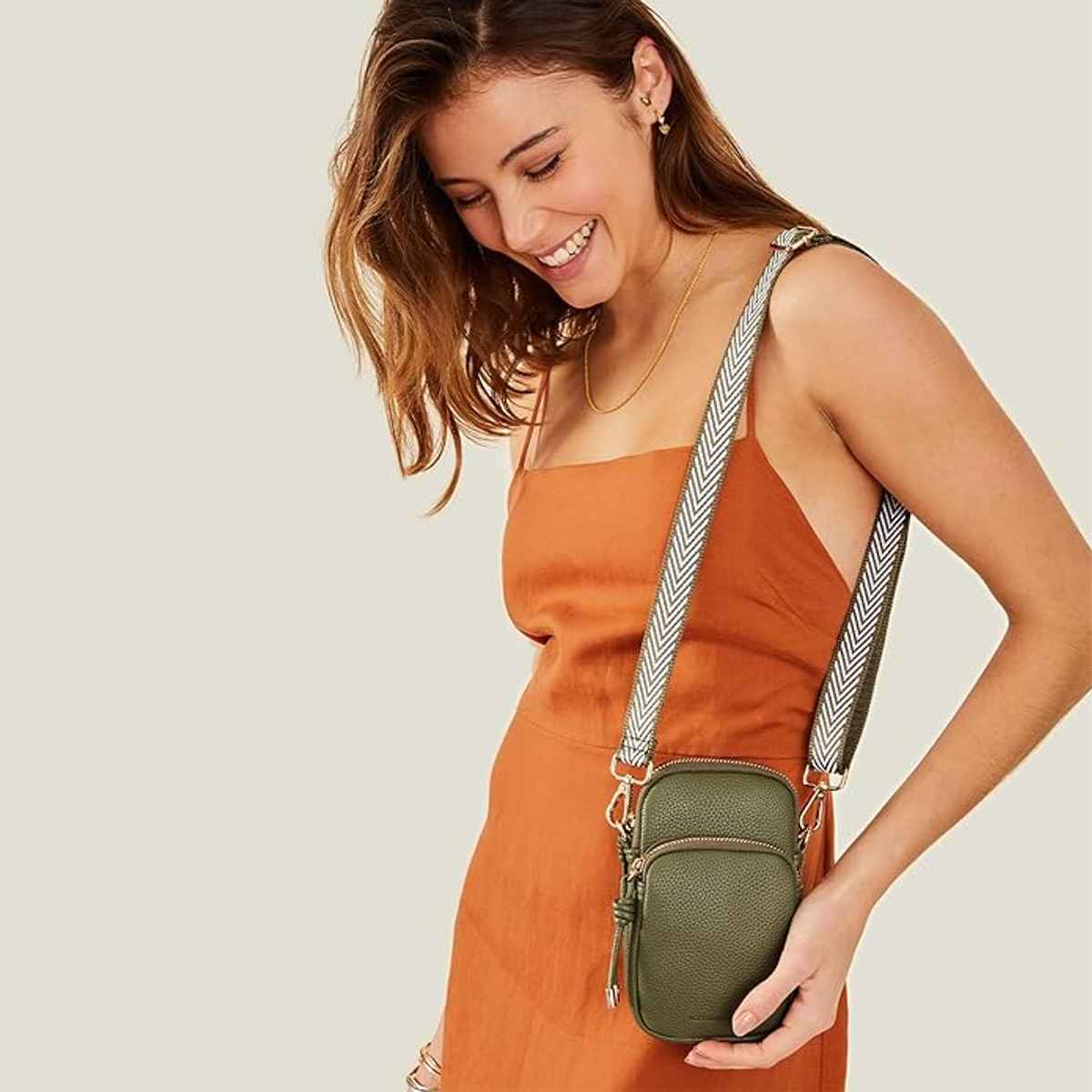 Accessorize London Women's Webbing Strap Phone Bag | Green