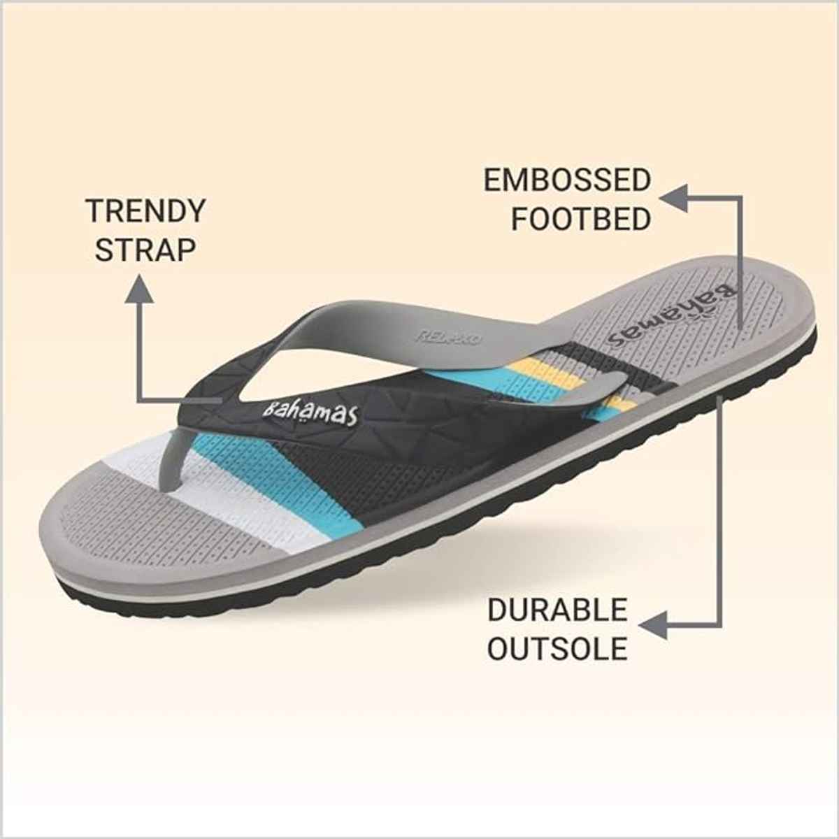 Bahamas Men's BH0102G Flip Flops | Black-Grey | 10 UK