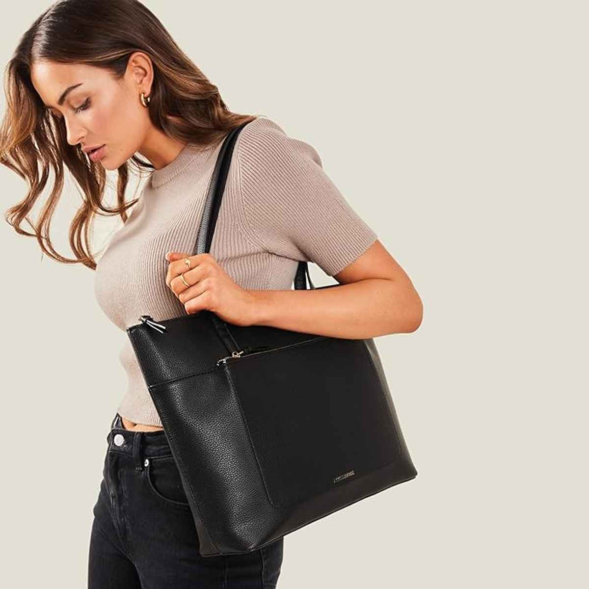 Accessorize London Women's Classic Front Pocket Tote Bag | Black