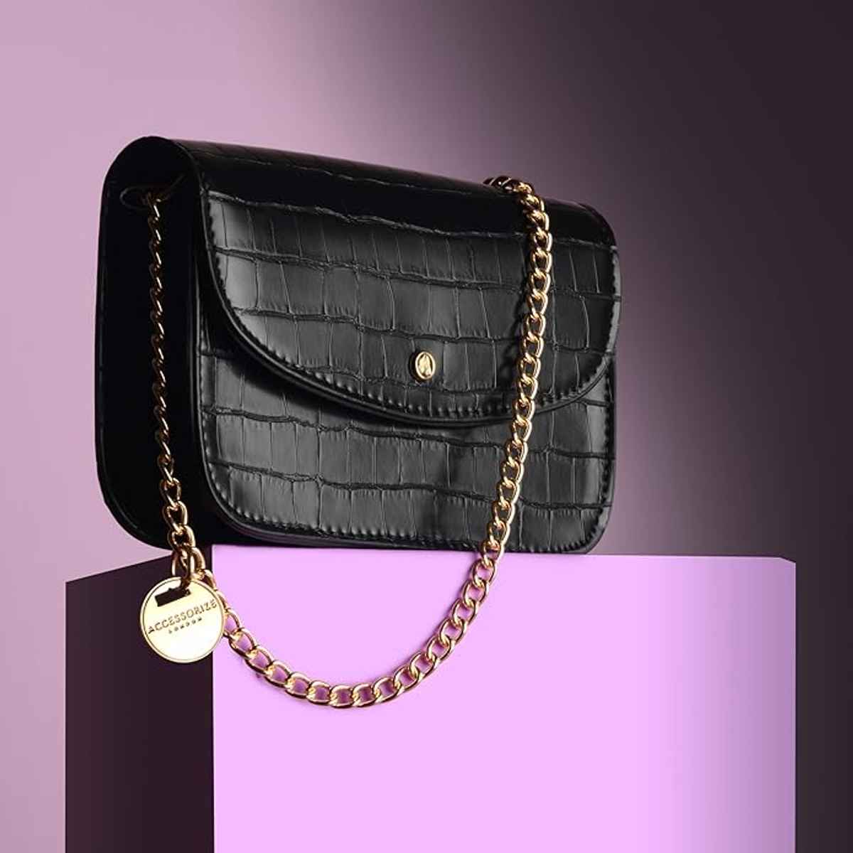 Accessorize London Women's Mini Purse Sling Bag | Faux Leather - Black