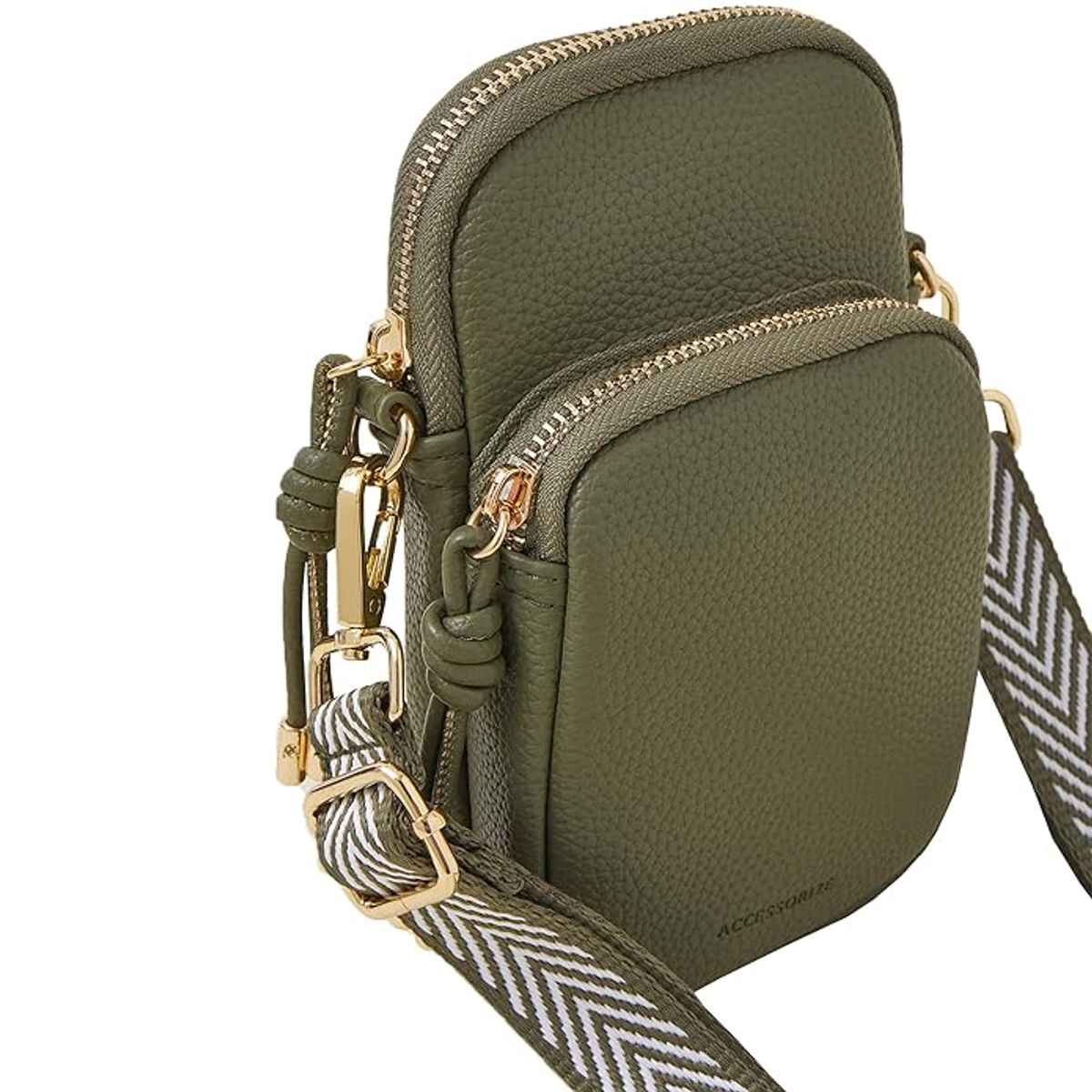 Accessorize London Women's Webbing Strap Phone Bag | Green