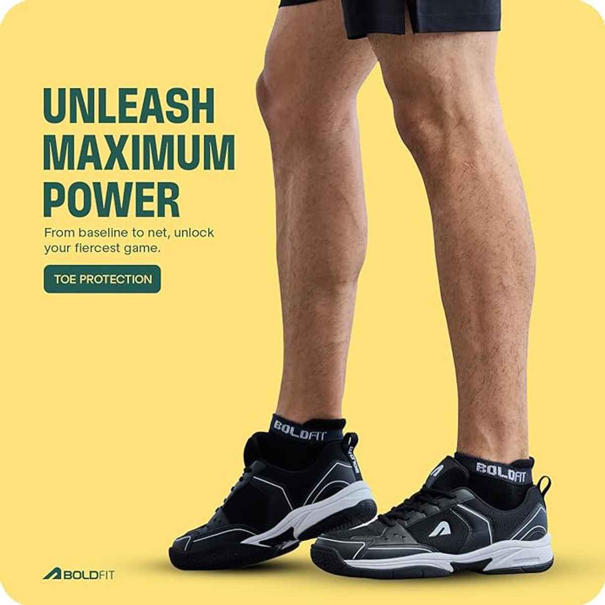 Boldfit Badminton Shoes Shuttle Anti Skid Non Marking Shoes - Black & White - 6